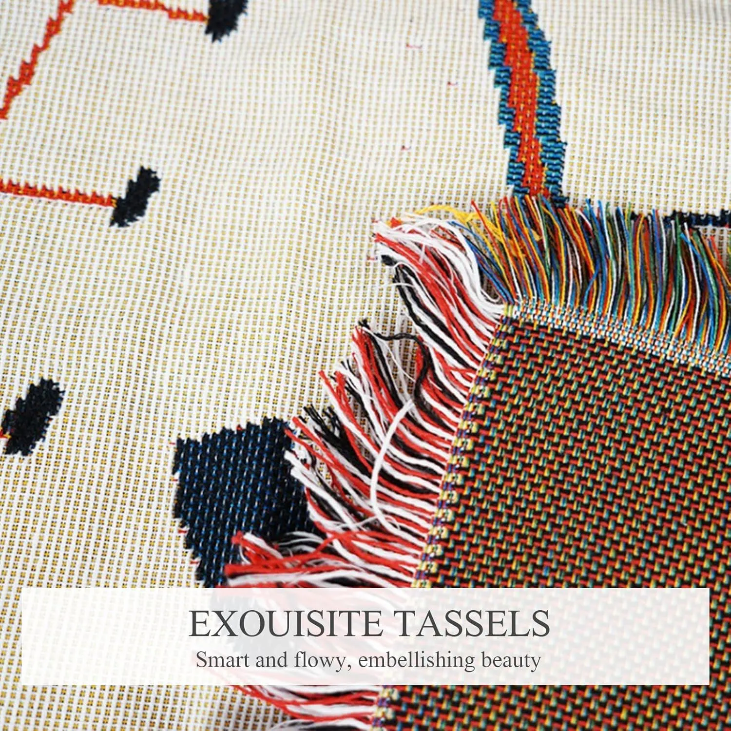 Double-Sided Cotton Woven Throw Blanket with Tassel Jungle Bohemian Style Tapestry Shawl Multi-Function Decorative Throws for Sofa Bed Armchair Camping Blanket Tablecloth Carpet 160x130cm