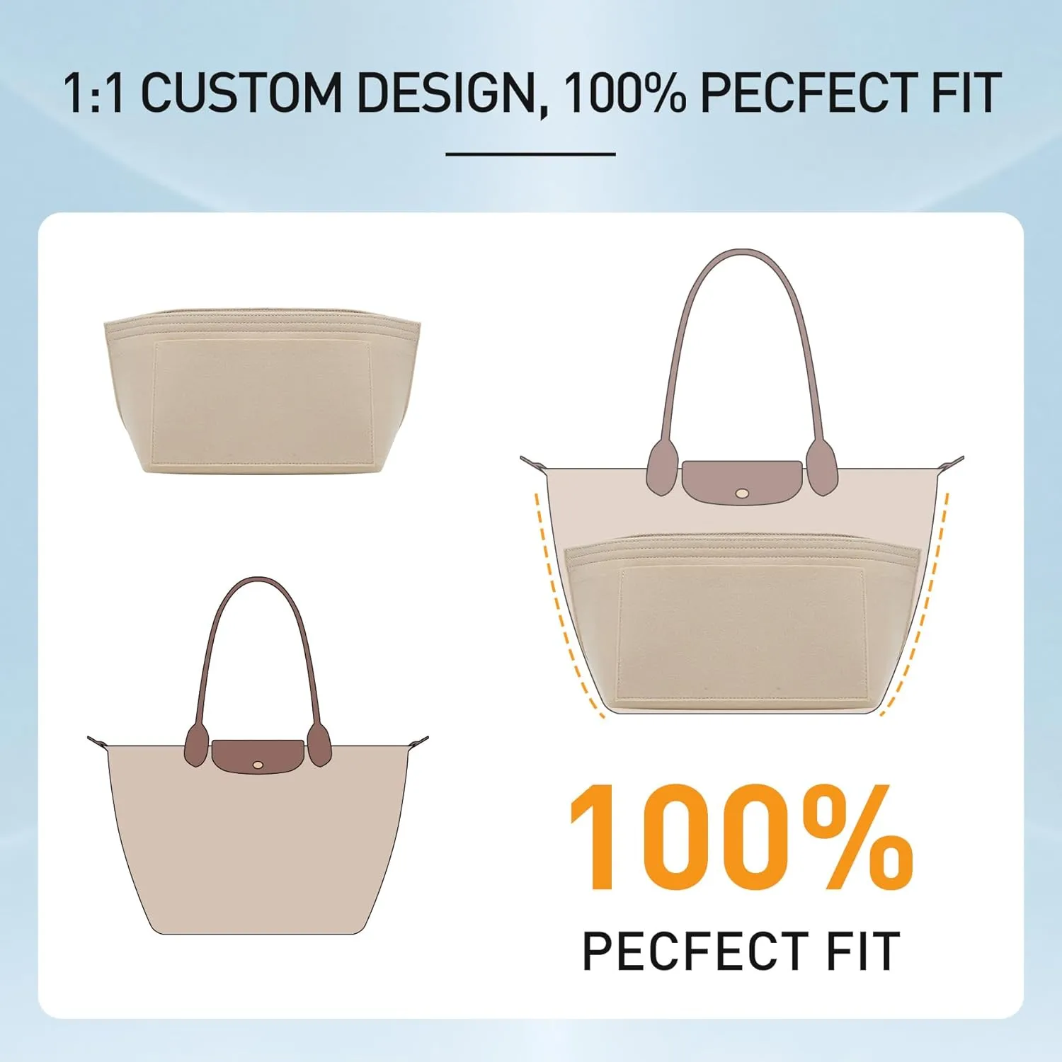 Doxo Longchamp Medium Organizer Insert,Bag Organizer Suitable for Le pliage Medium,Keeps Tote Handbags Shaped & Neat (Beige,M)