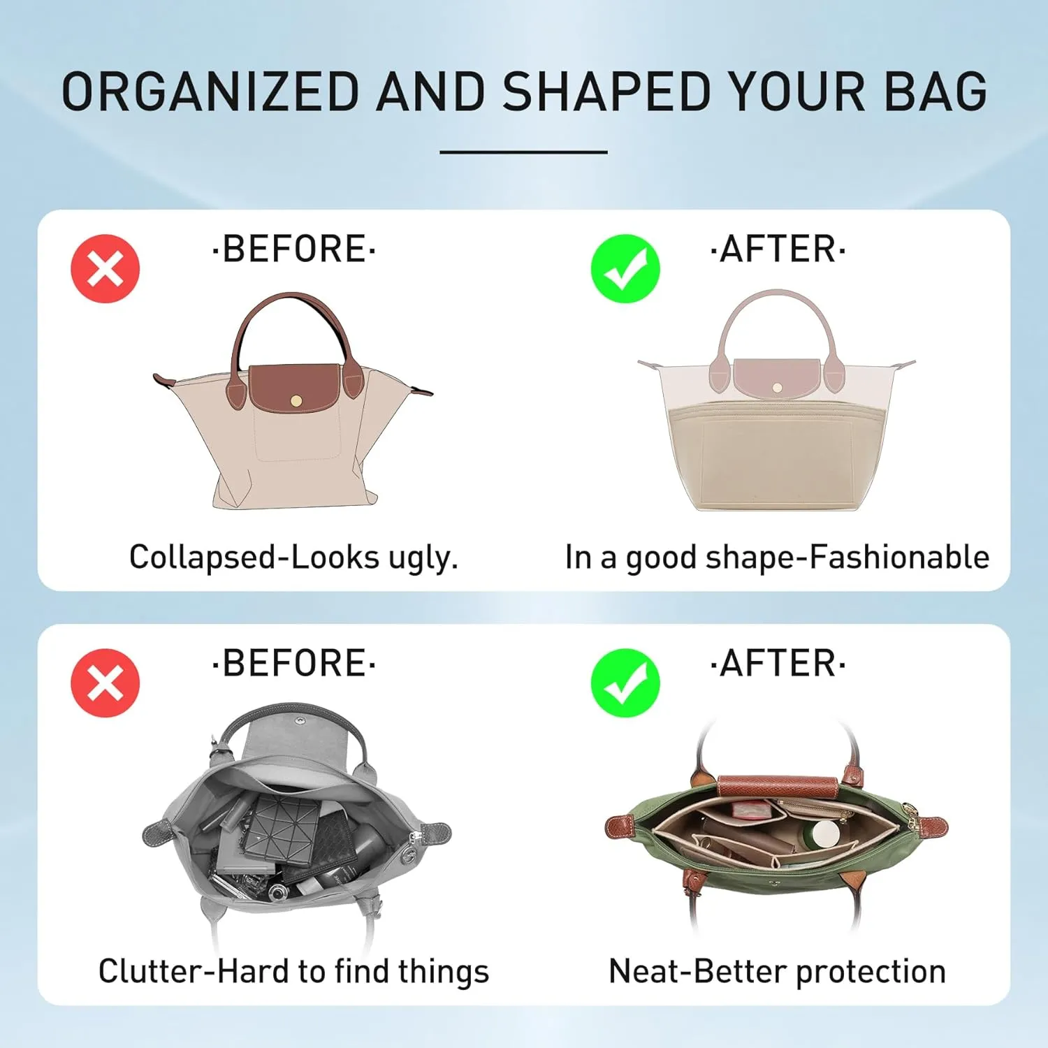 Doxo Longchamp Medium Organizer Insert,Bag Organizer Suitable for Le pliage Medium,Keeps Tote Handbags Shaped & Neat (Beige,M)