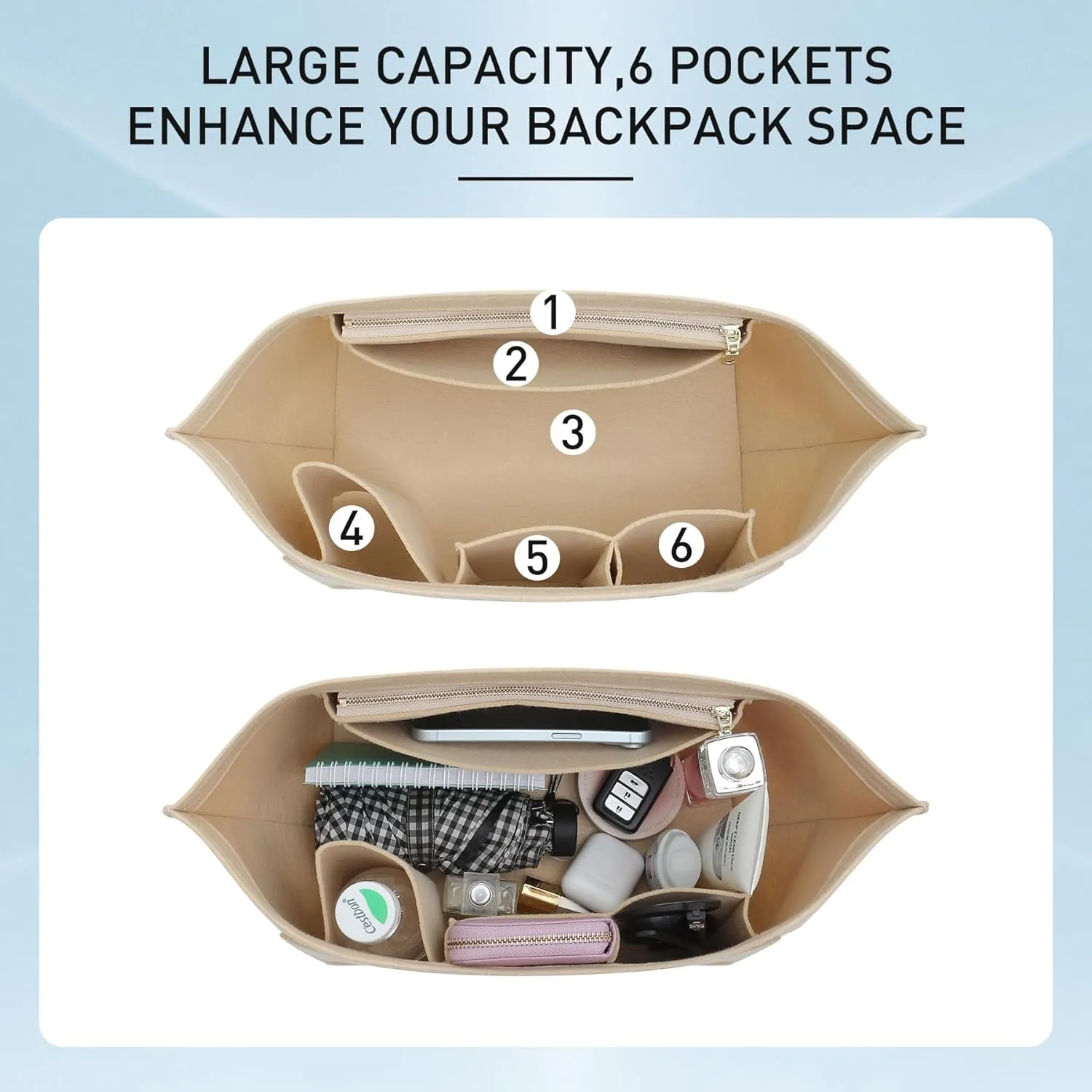 Doxo Longchamp Medium Organizer Insert,Bag Organizer Suitable for Le pliage Medium,Keeps Tote Handbags Shaped & Neat (Beige,M)