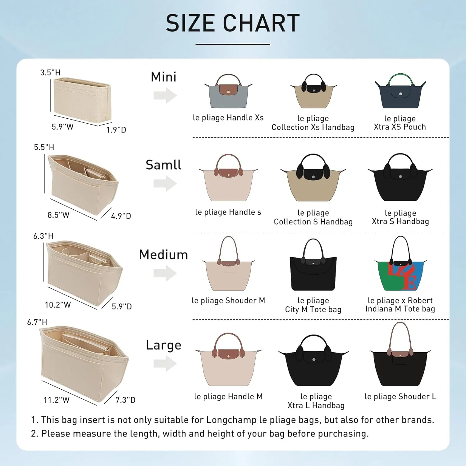 Doxo Longchamp Medium Organizer Insert,Bag Organizer Suitable for Le pliage Medium,Keeps Tote Handbags Shaped & Neat (Beige,M)