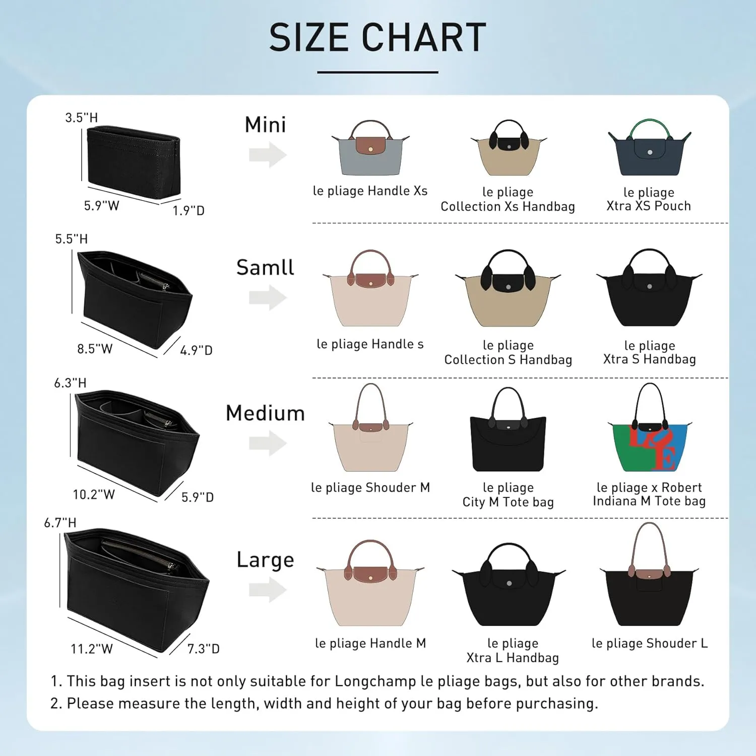 Doxo Longchamp Medium Organizer Insert,Medium BagOrganizer Suitable for Le pliage,Keeps Tote Handbags Shaped& Neat (Blue Nuit,M)