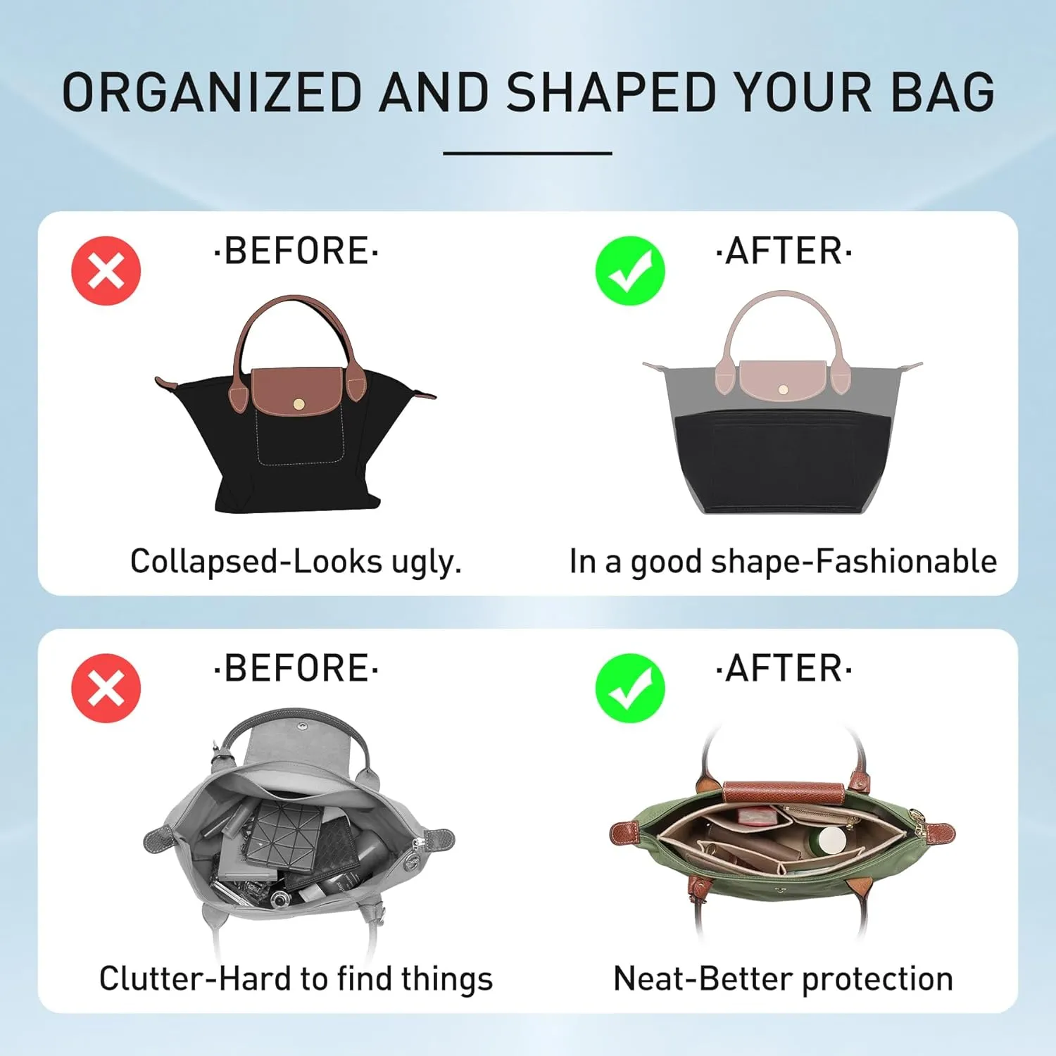 Doxo Longchamp Medium Organizer Insert,Medium BagOrganizer Suitable for Le pliage,Keeps Tote Handbags Shaped& Neat (Blue Nuit,M)