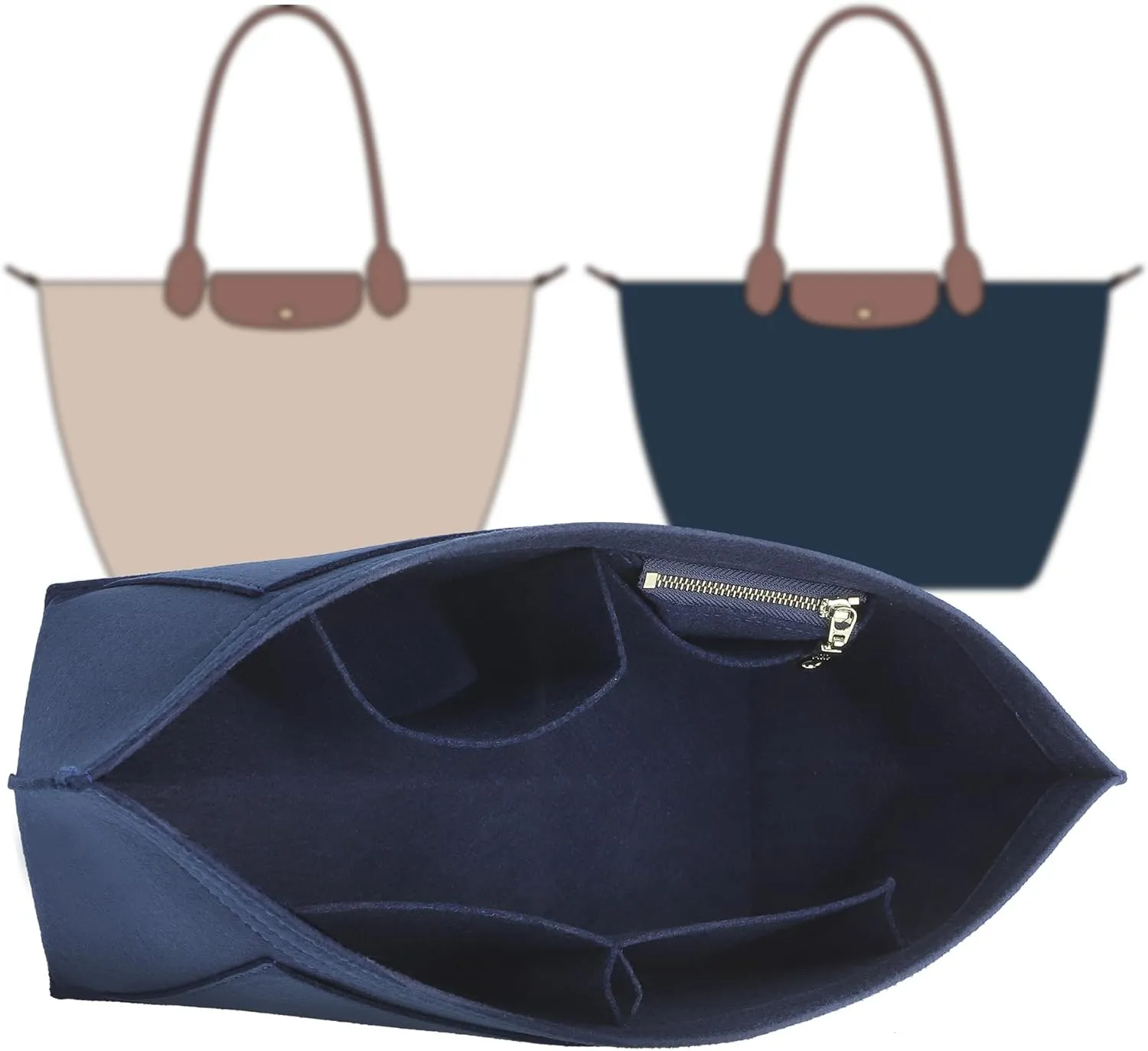 Doxo Longchamp Medium Organizer Insert,Medium BagOrganizer Suitable for Le pliage,Keeps Tote Handbags Shaped& Neat (Blue Nuit,M)