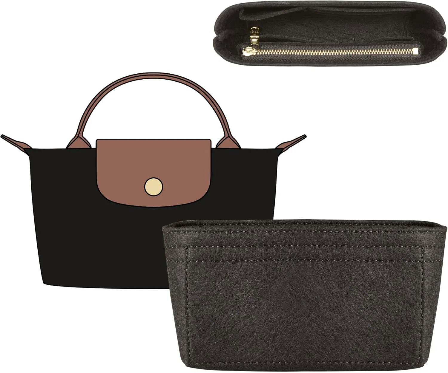 Doxo Longchamp Mini Organizer Insert,Suitable for Le-pliage XS and More,Keeps Tote Handbags Shaped & Neat(Black,Mini)