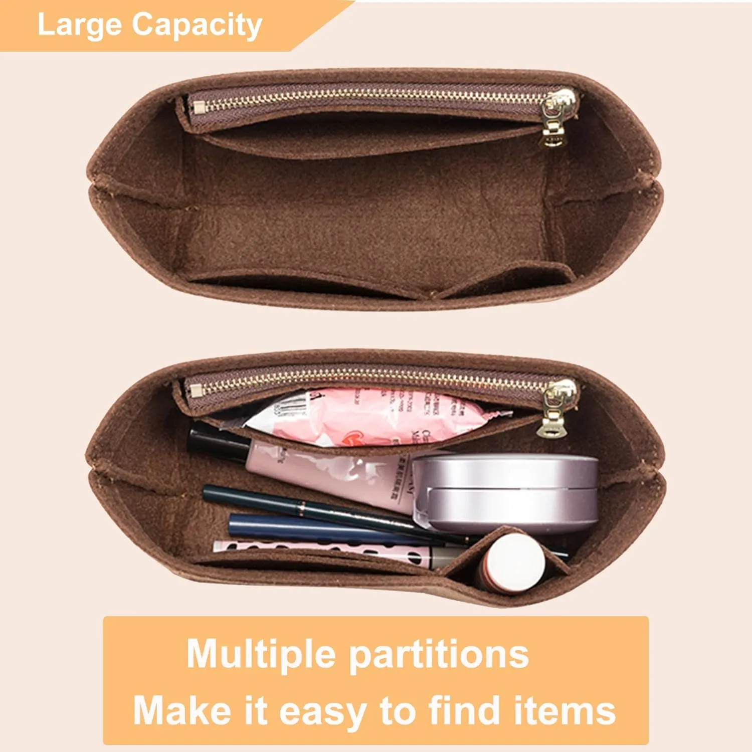 Doxo Purse Organizer Insert for Longchamp Mini/XS Handbags/ Neverfull BB,Keeps Le pliage Mini Bags Neat And Shaped (XS/BB,Brown)