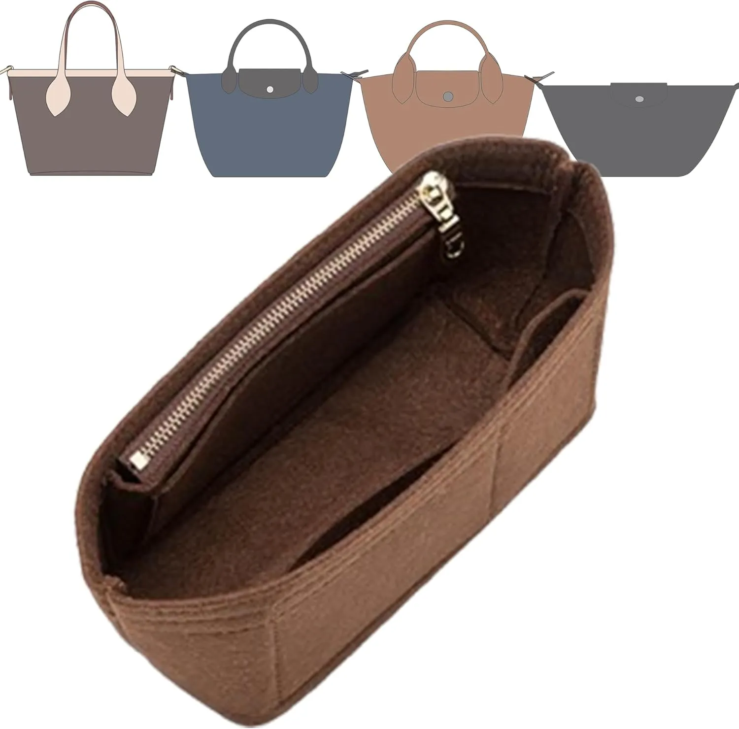 Doxo Purse Organizer Insert for Longchamp Mini/XS Handbags/ Neverfull BB,Keeps Le pliage Mini Bags Neat And Shaped (XS/BB,Brown)