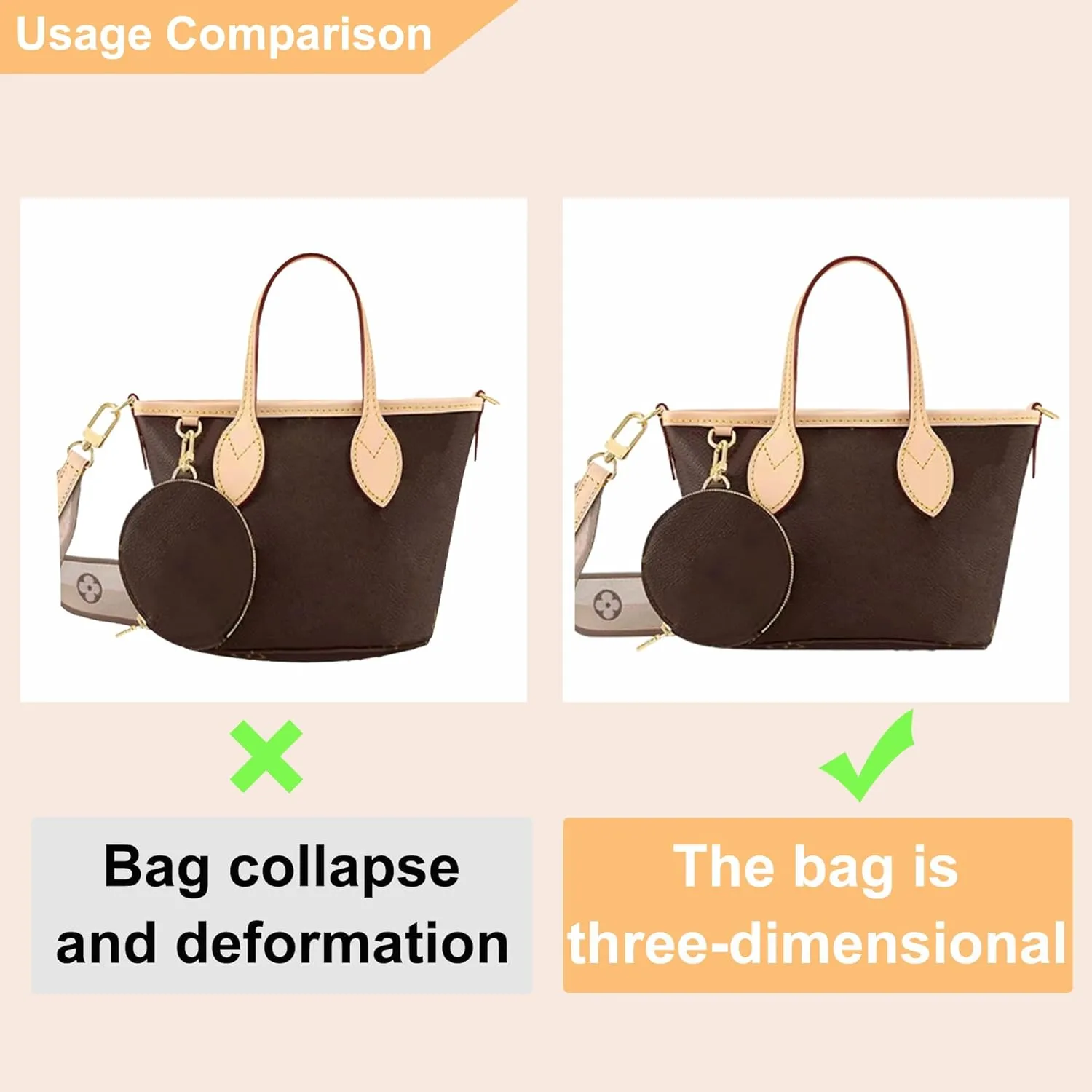 Doxo Purse Organizer Insert for Longchamp Mini/XS Handbags/ Neverfull BB,Keeps Le pliage Mini Bags Neat And Shaped (XS/BB,Brown)