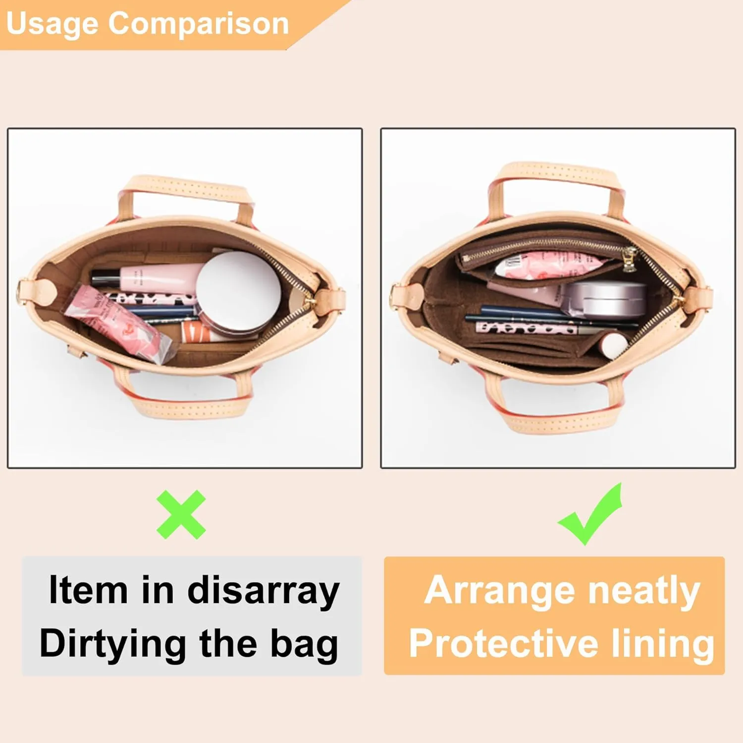 Doxo Purse Organizer Insert for Longchamp Mini/XS Handbags/ Neverfull BB,Keeps Le pliage Mini Bags Neat And Shaped (XS/BB,Brown)