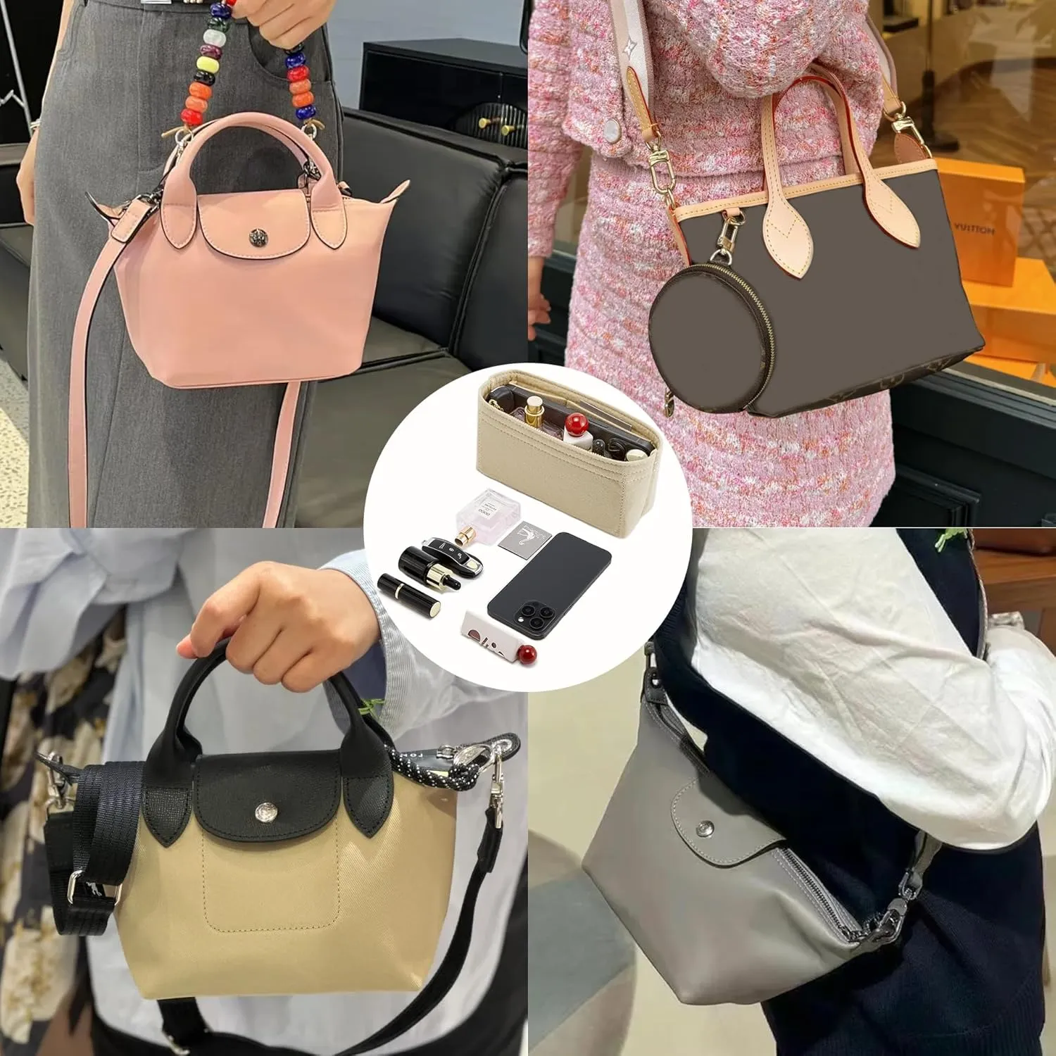 Doxo Purse Organizer Insert for Longchamp Mini/XS Handbags/Neverfull BB,Keeps Le pliage Mini Bags Neat And Shaped (XS/BB,Beige)