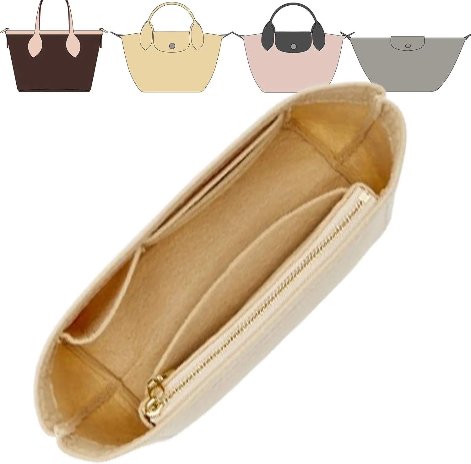 Doxo Purse Organizer Insert for Longchamp Mini/XS Handbags/Neverfull BB,Keeps Le pliage Mini Bags Neat And Shaped (XS/BB,Beige)