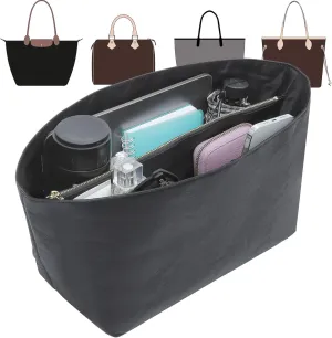 Doxo Tote Bag Organizer Insert Compatible with Long Champ Medium, G.oyard PM, Neverfull MM and More, Light Waterproof DupontPaper le pliage Longchamp Medium Organizer Insert(Full Black, M)