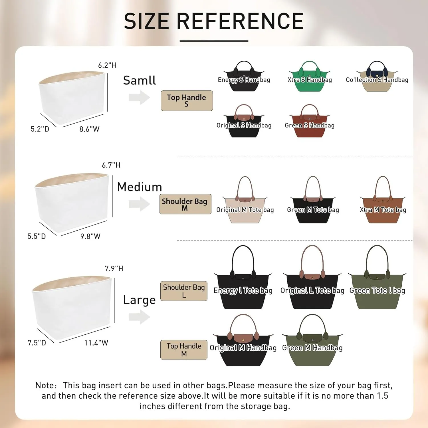 Doxo Tote Bag Organizer Insert Compatible with Long Champ Medium, G.oyard PM, Neverfull MM and More, Light Waterproof DupontPaper le pliage Longchamp Medium Organizer Insert(Full Black, M)