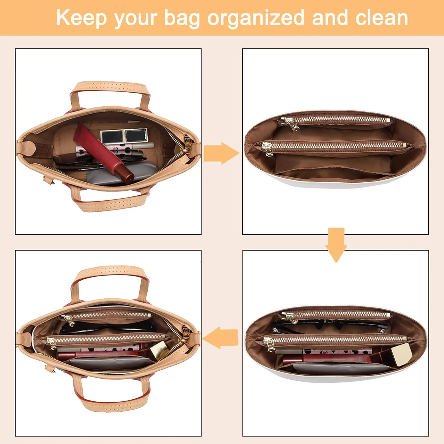 Doxo Upgraded Purse Organizer Insert,Bag Organizer Insert for Lv Neverfull BB/Mini and More, Ultra-lightweigt Waterproof DupontPaper, Keeps Tote Handbags Shaped & Neat (BB,zipper)