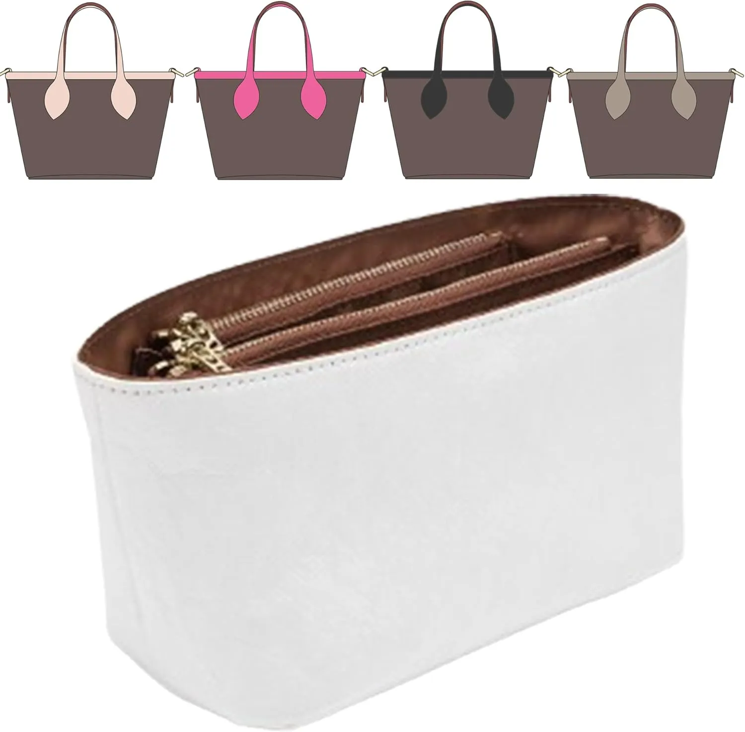 Doxo Upgraded Purse Organizer Insert,Bag Organizer Insert for Lv Neverfull BB/Mini and More, Ultra-lightweigt Waterproof DupontPaper, Keeps Tote Handbags Shaped & Neat (BB,zipper)