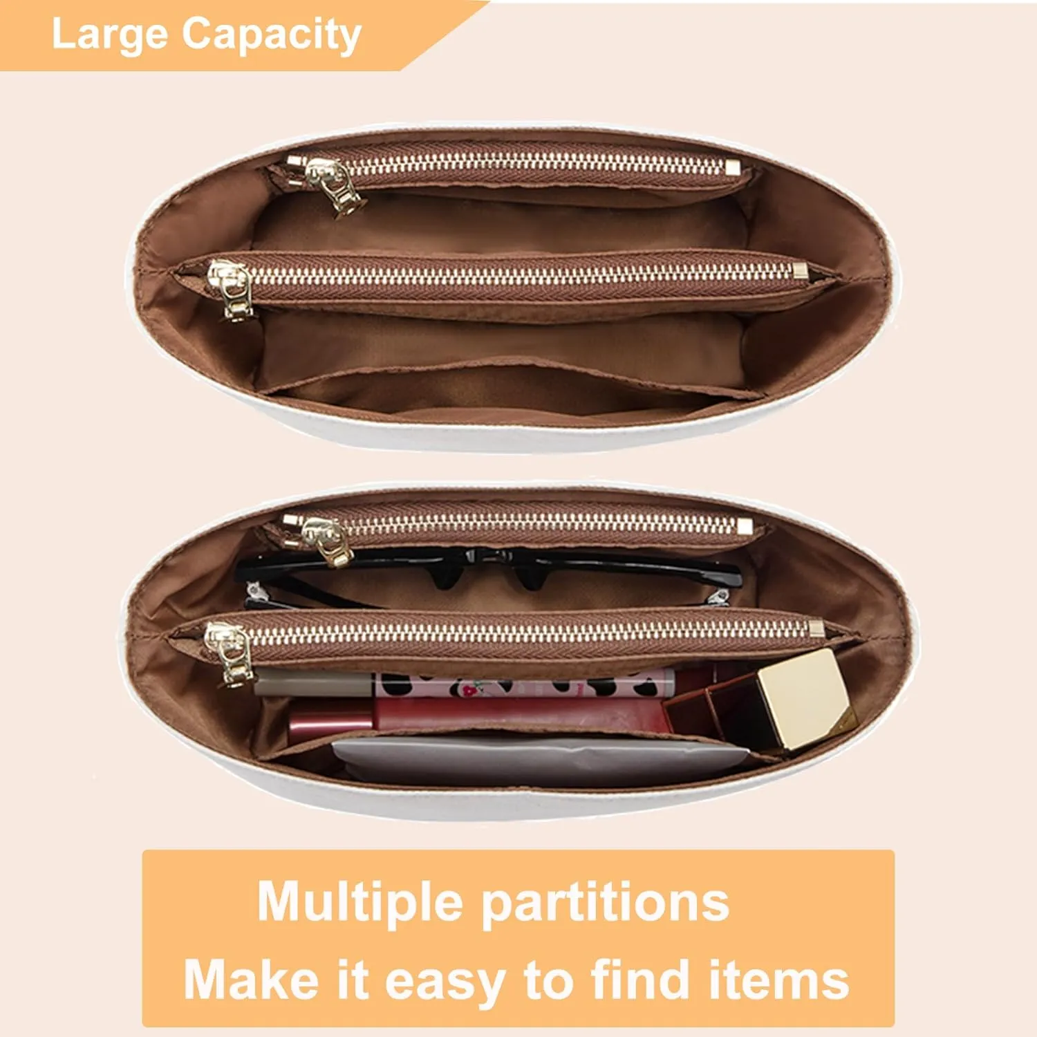 Doxo Upgraded Purse Organizer Insert,Bag Organizer Insert for Lv Neverfull BB/Mini and More, Ultra-lightweigt Waterproof DupontPaper, Keeps Tote Handbags Shaped & Neat (BB,zipper)