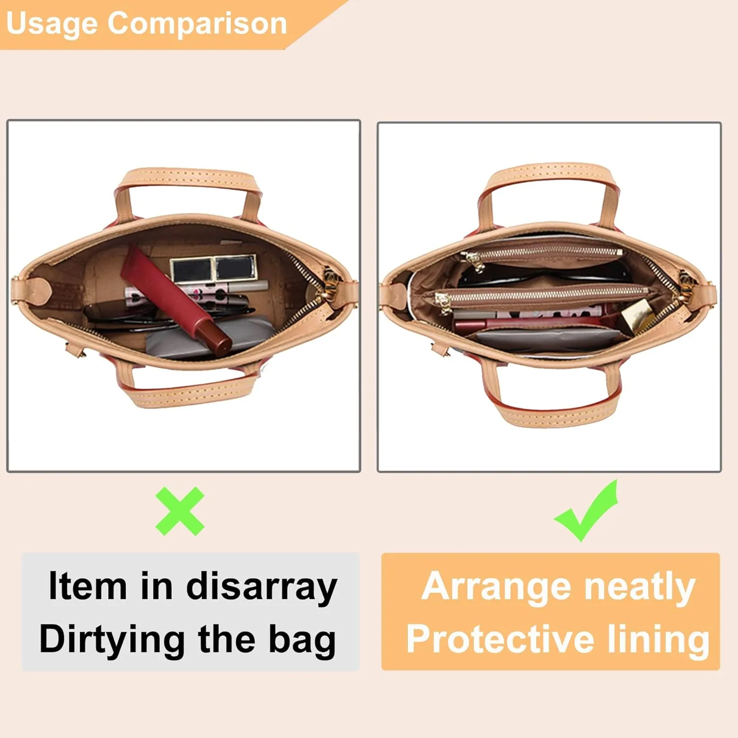 Doxo Upgraded Purse Organizer Insert,Bag Organizer Insert for Lv Neverfull BB/Mini and More, Ultra-lightweigt Waterproof DupontPaper, Keeps Tote Handbags Shaped & Neat (BB,zipper)