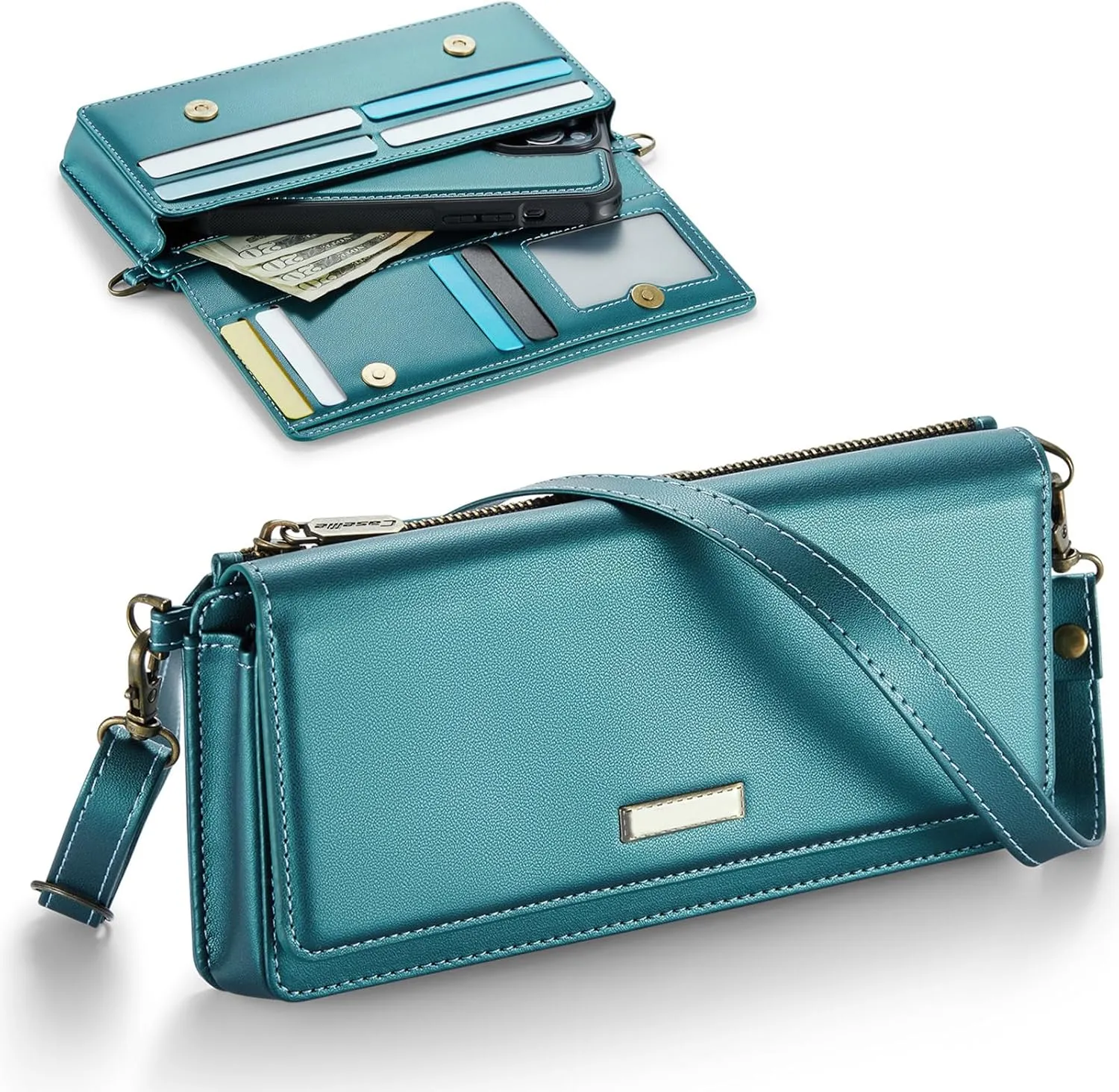 Dteck PU Leather Small Crossbody Bag with Shoulder Strap/Wrist Strap Lanyard for 4.7" to 6.7" Cell Phones, 8 Card Slots, RFID Blocking, Zipper Pocket, Magnetic Snap Closure, Purse for Women, Green