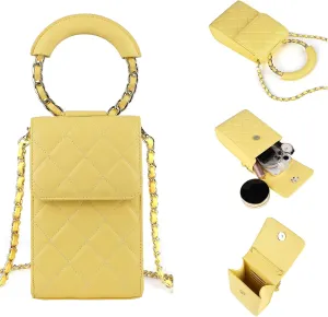 Dteck Small Crossbody Cell Phone Handbag Purse for Women Girls with Chain Strap and TOP Handle, Magnetic Flap Closure, Women's PU Leather Lightweight Shoulder Bag for Casual Outings Travel, Yellow