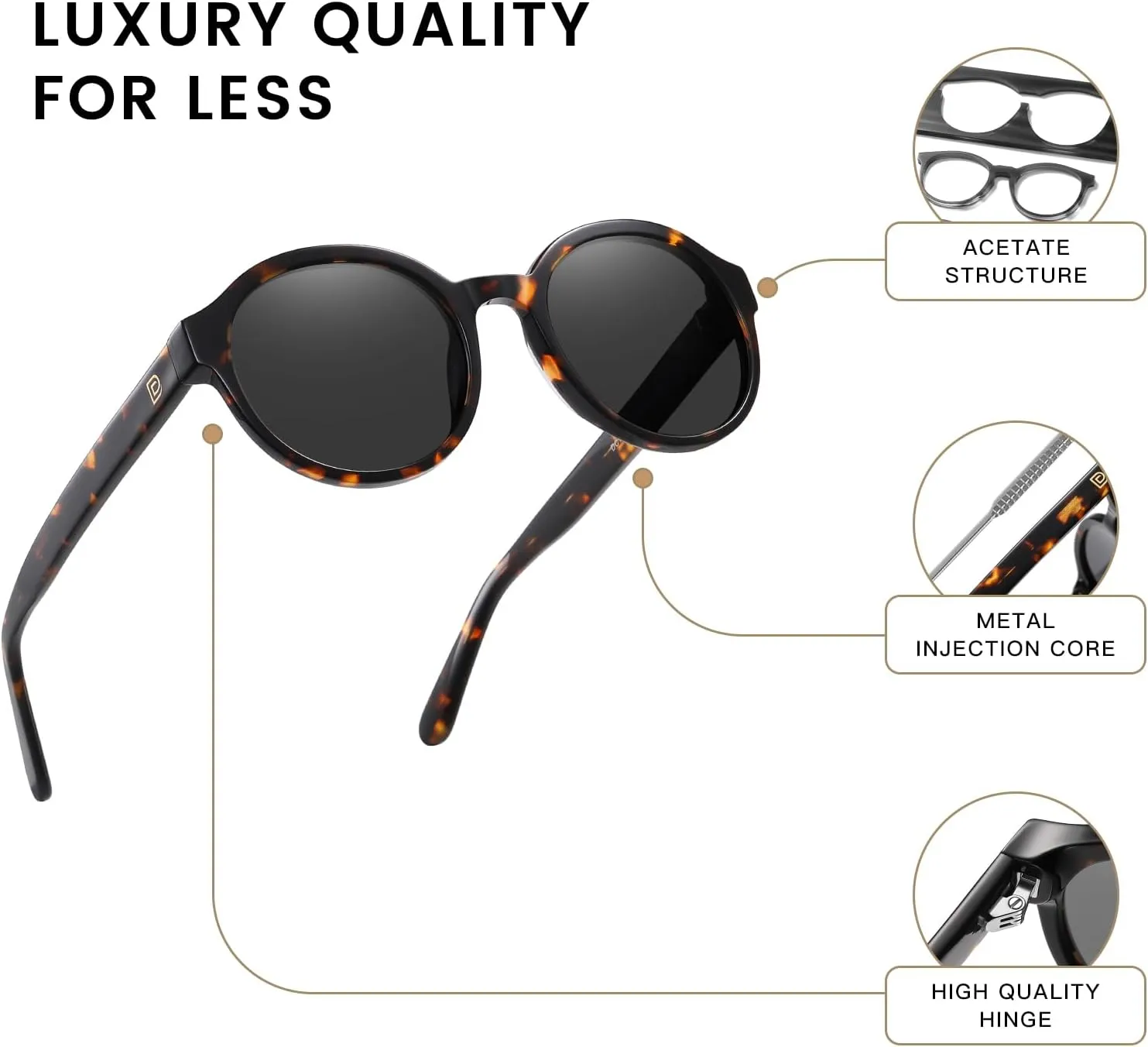 DUCO Polarized Sunglasses for Women Retro Round Women's Sunglasses Classic Vintage UV400 Shades DC1230