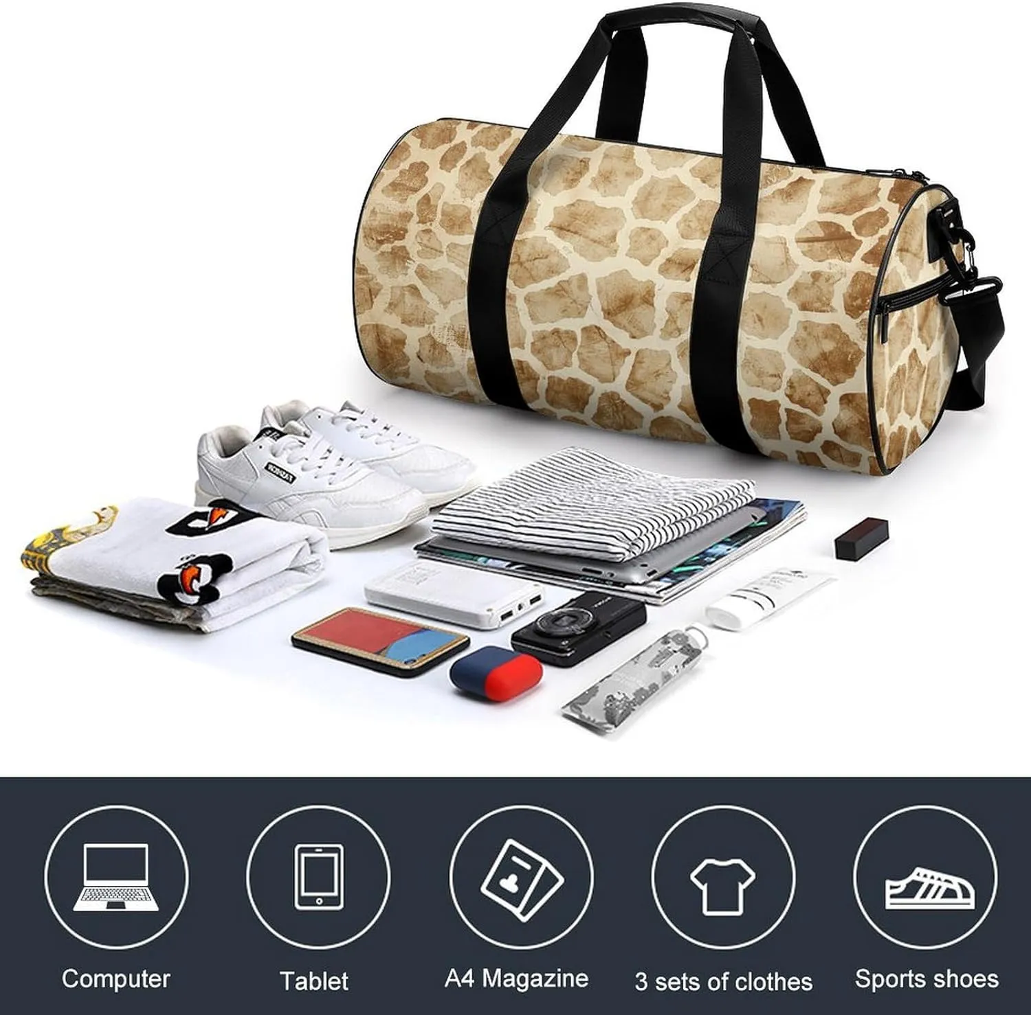 Duffel Bag for Men Women Gym Bag Animal Spot Pattern Travel Duffel Bag Waterproof Overnight Bag for Sports Workout