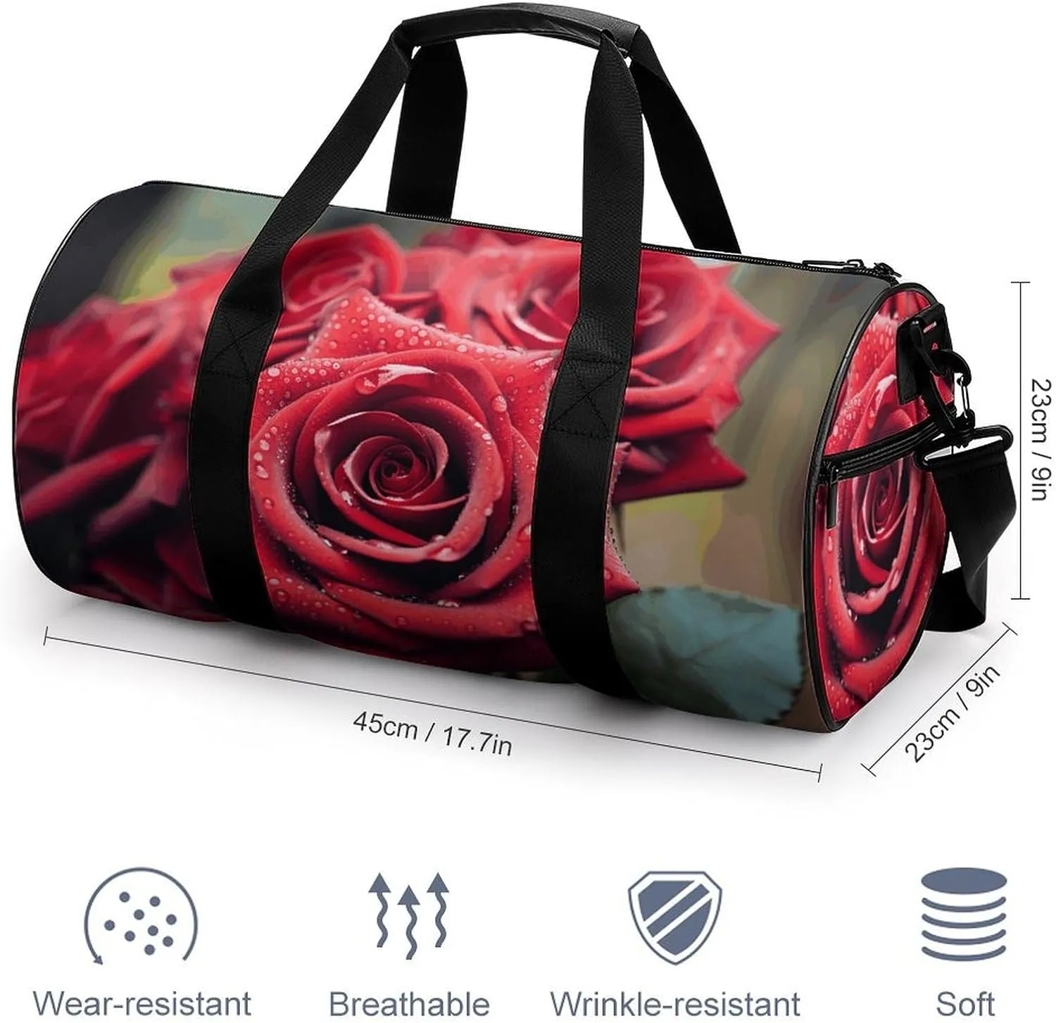 Duffel Bag for Men Women Gym Bag Beautiful Red Rose Travel Duffel Bag Waterproof Overnight Bag for Sports Workout