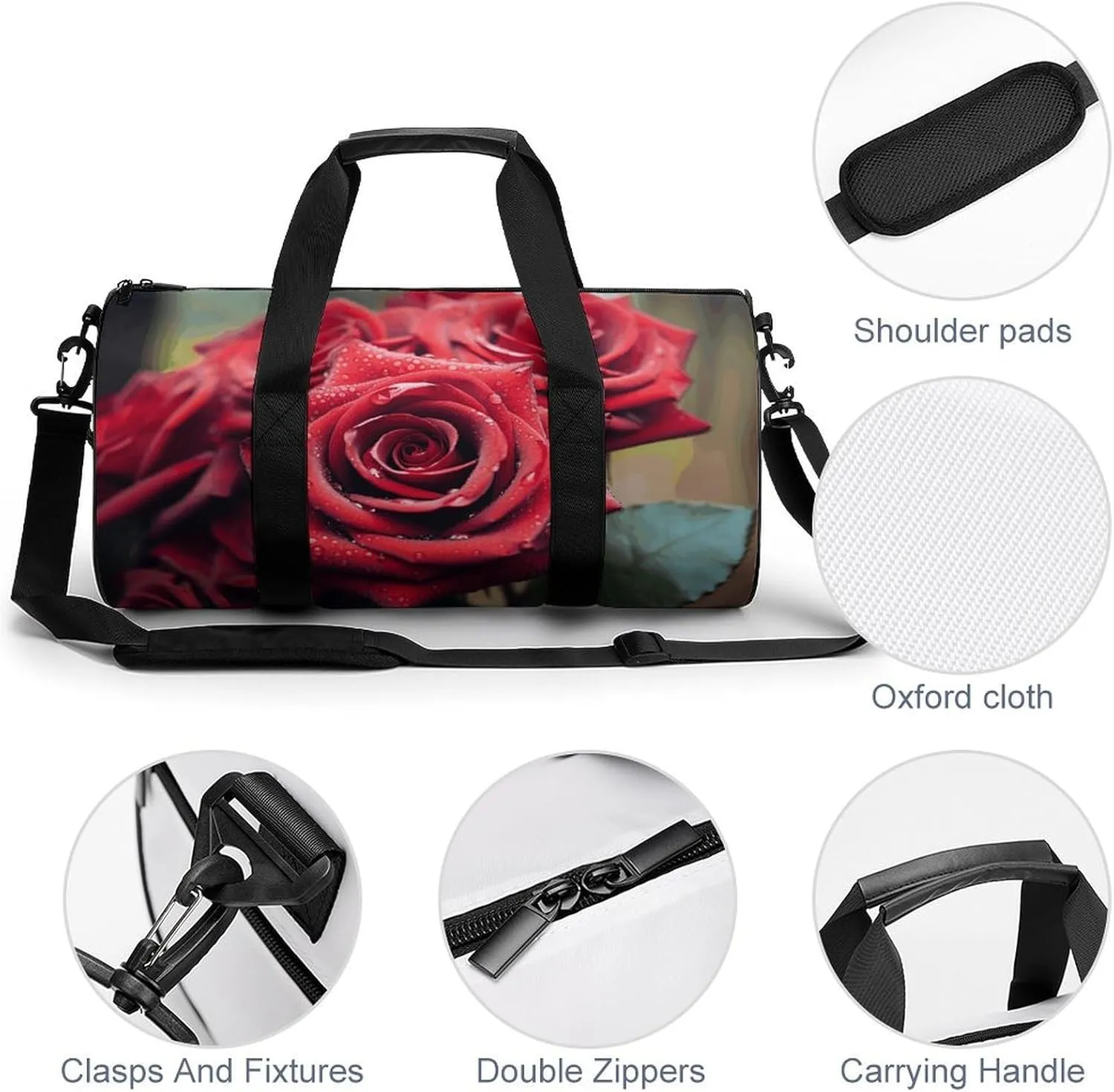 Duffel Bag for Men Women Gym Bag Beautiful Red Rose Travel Duffel Bag Waterproof Overnight Bag for Sports Workout