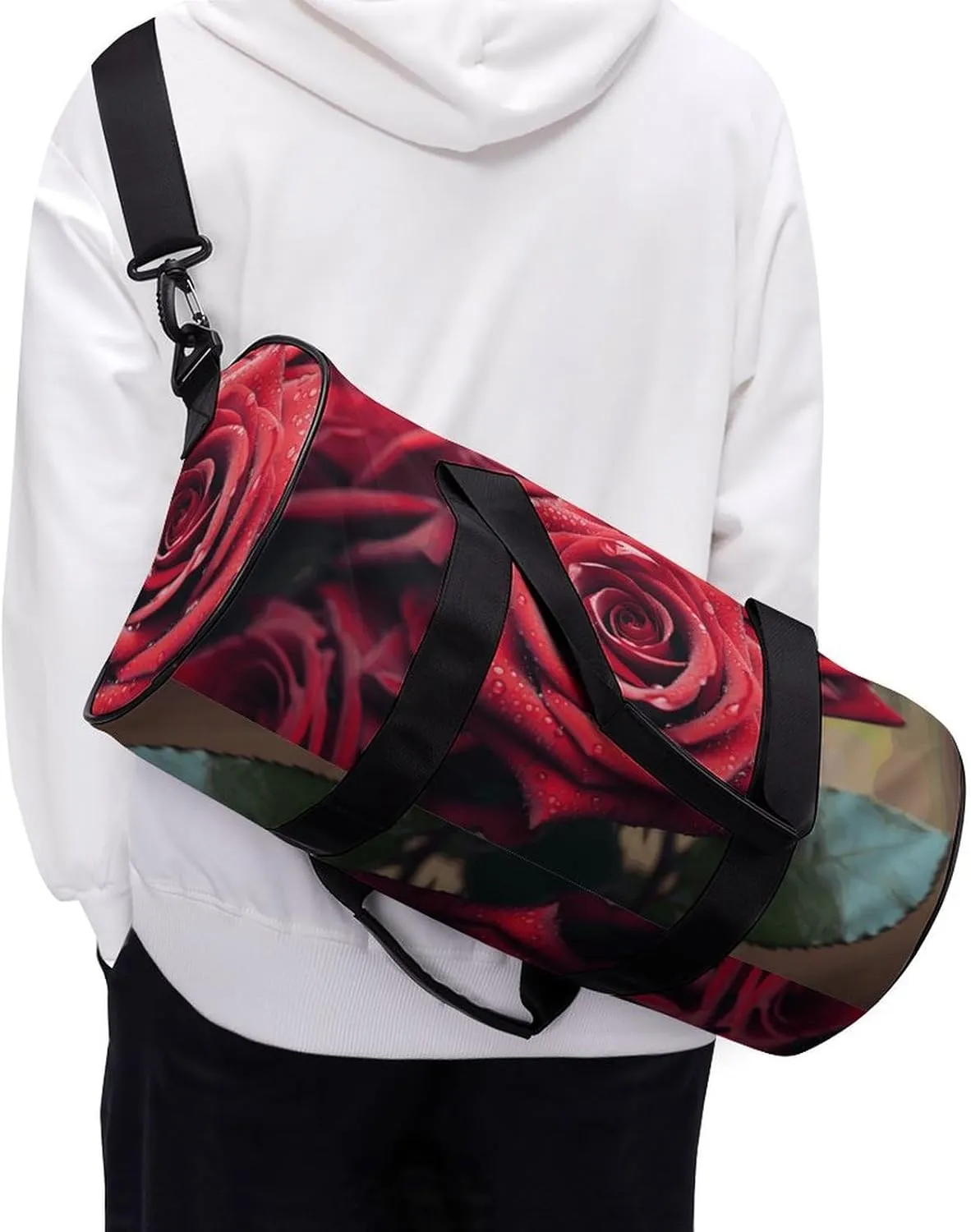 Duffel Bag for Men Women Gym Bag Beautiful Red Rose Travel Duffel Bag Waterproof Overnight Bag for Sports Workout