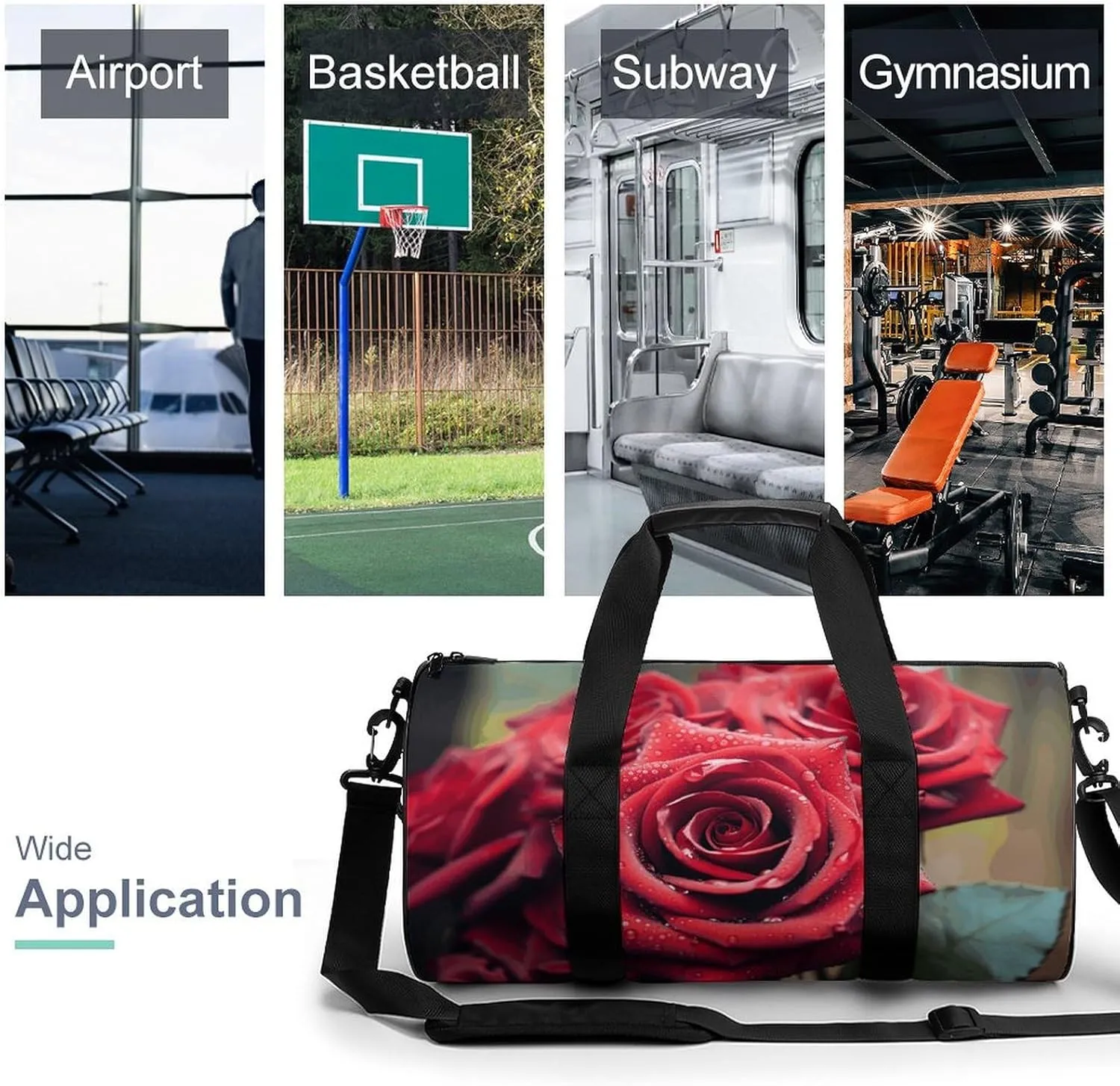 Duffel Bag for Men Women Gym Bag Beautiful Red Rose Travel Duffel Bag Waterproof Overnight Bag for Sports Workout