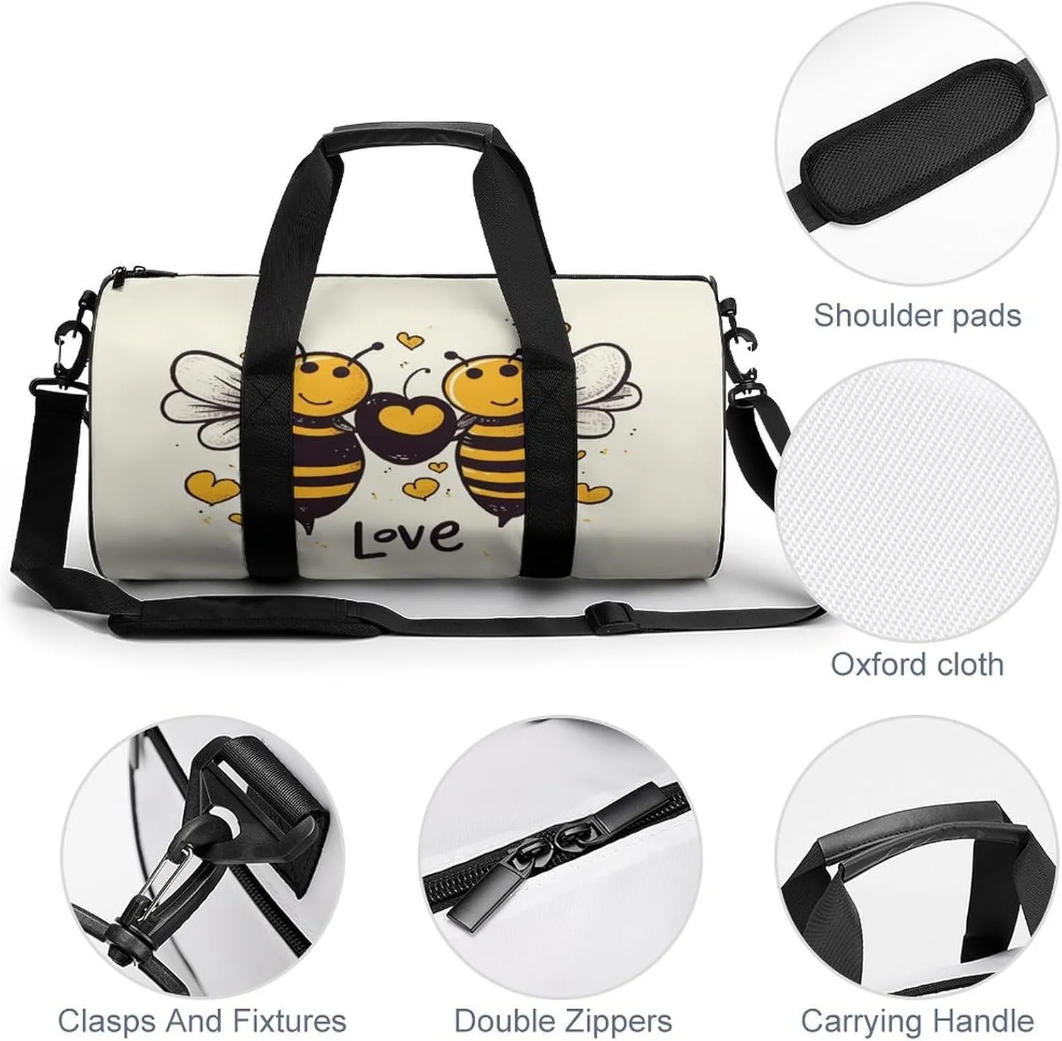 Duffel Bag for Men Women Gym Bag Bee Love Honeys Travel Duffel Bag Waterproof Overnight Bag for Sports Workout