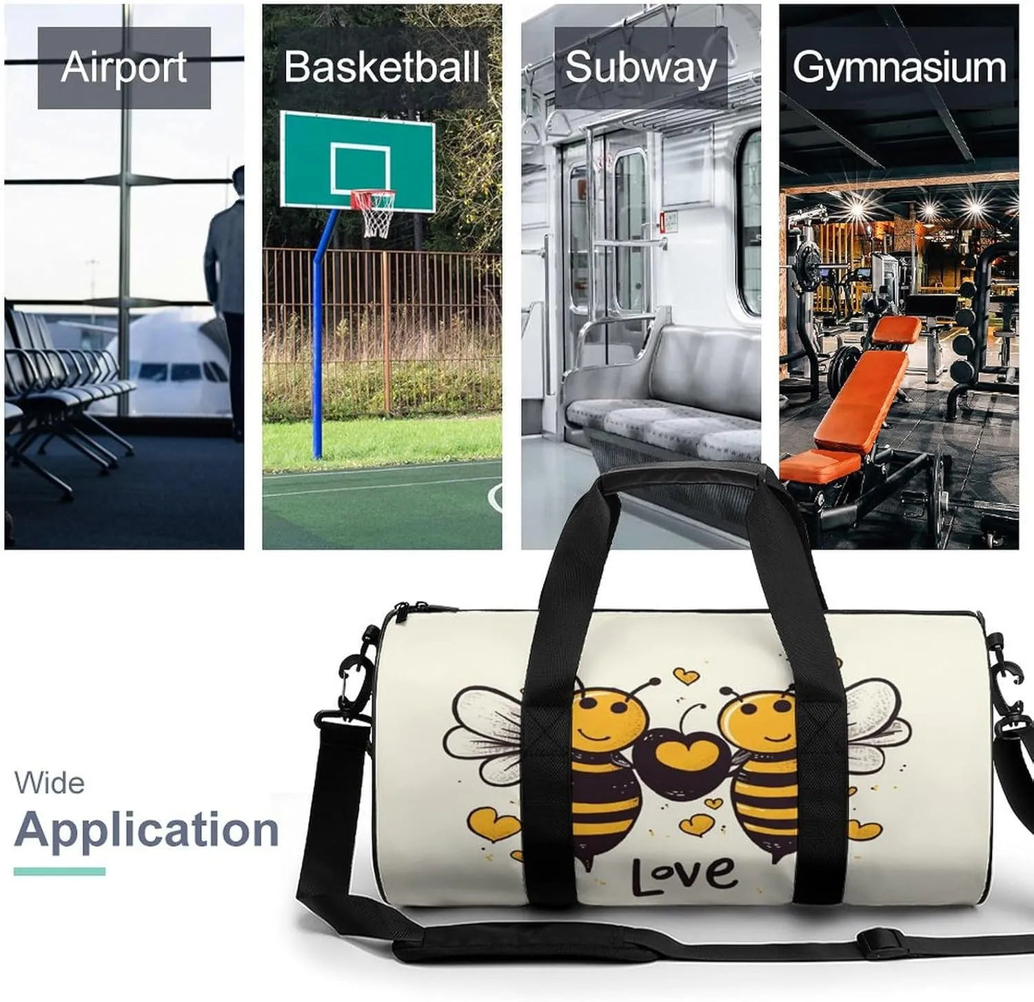 Duffel Bag for Men Women Gym Bag Bee Love Honeys Travel Duffel Bag Waterproof Overnight Bag for Sports Workout