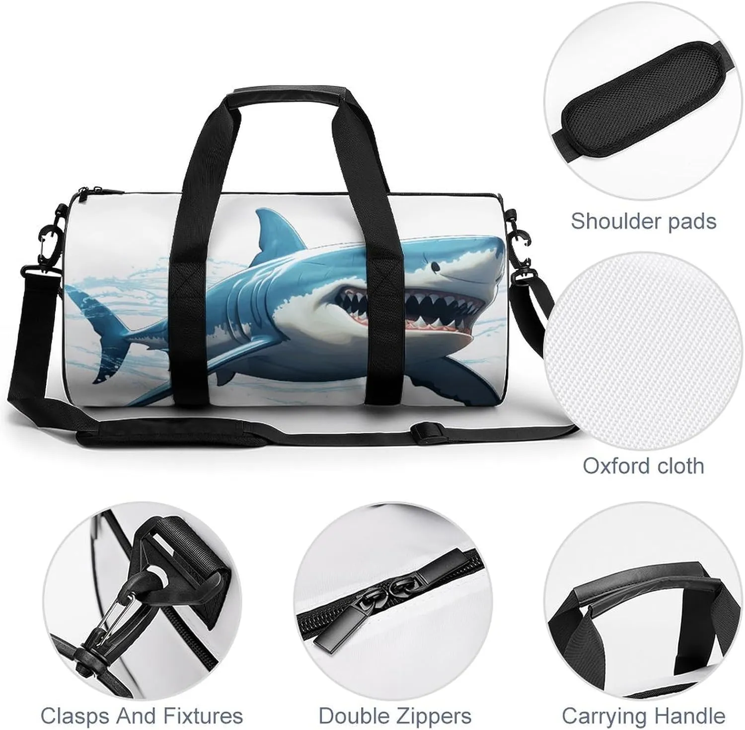 Duffel Bag for Men Women Gym Bag Blue Shark Travel Duffel Bag Waterproof Overnight Bag for Sports Workout