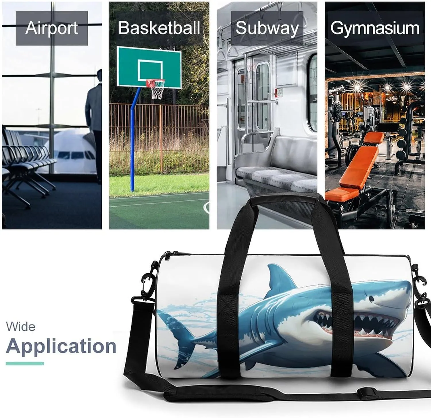 Duffel Bag for Men Women Gym Bag Blue Shark Travel Duffel Bag Waterproof Overnight Bag for Sports Workout