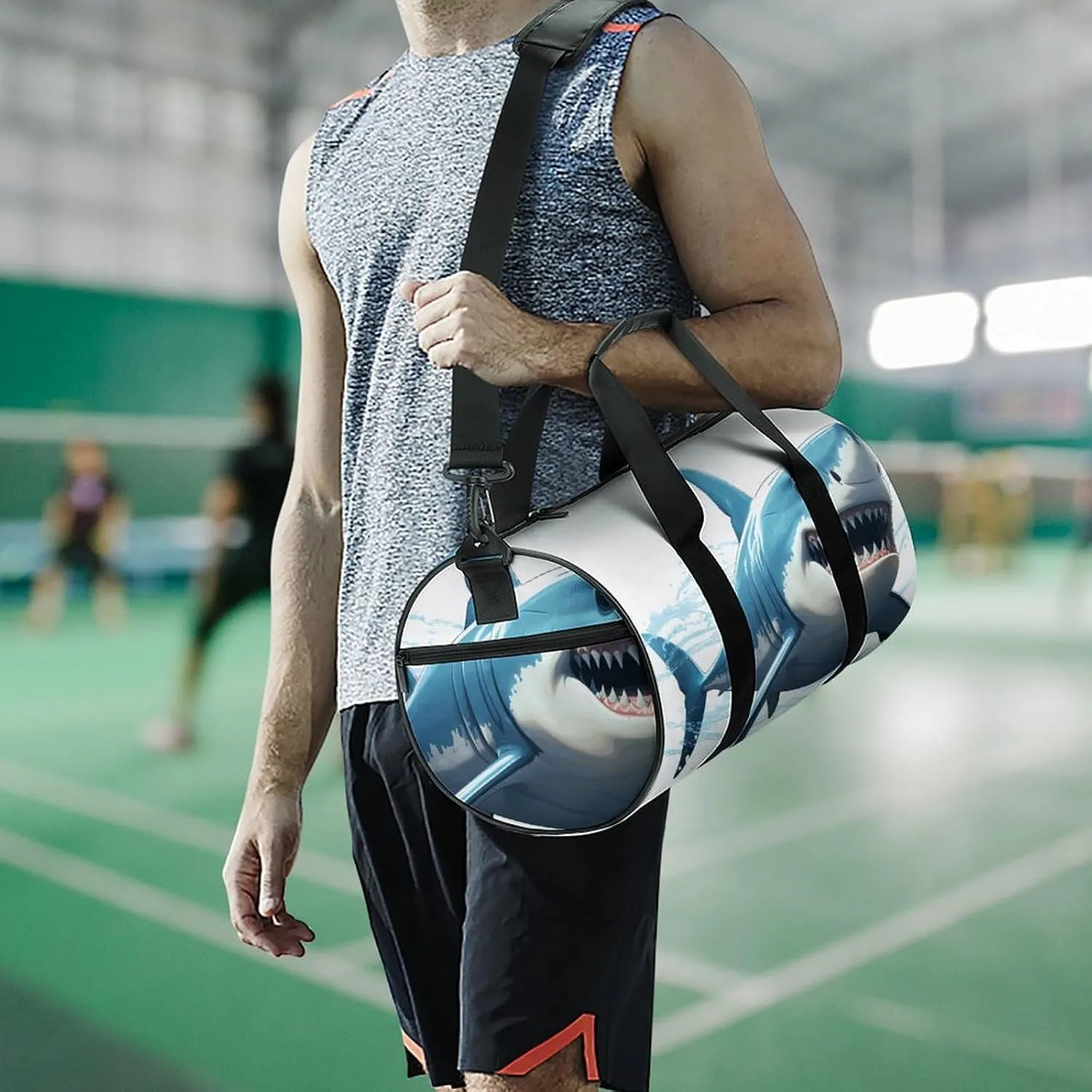 Duffel Bag for Men Women Gym Bag Blue Shark Travel Duffel Bag Waterproof Overnight Bag for Sports Workout