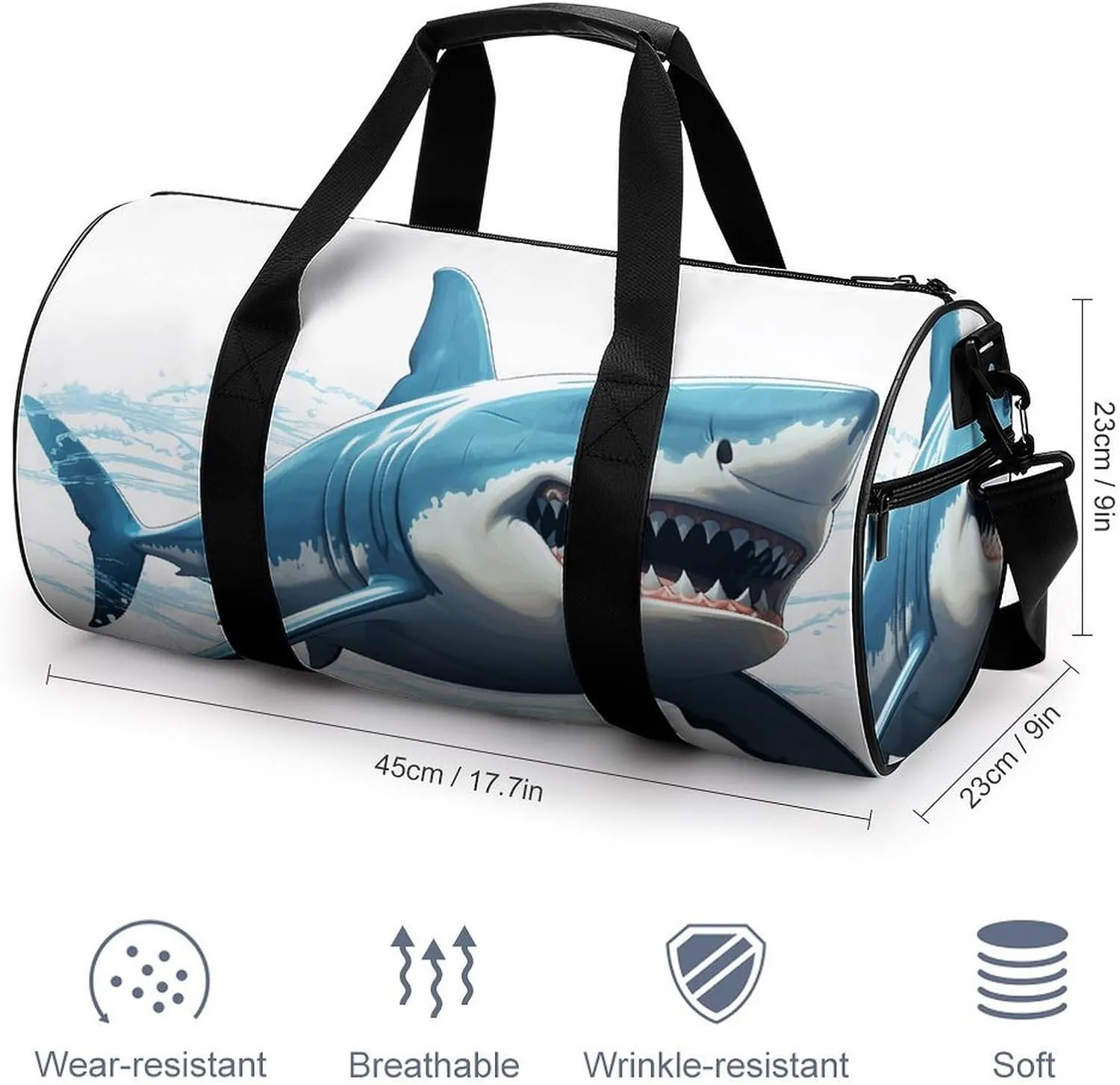Duffel Bag for Men Women Gym Bag Blue Shark Travel Duffel Bag Waterproof Overnight Bag for Sports Workout