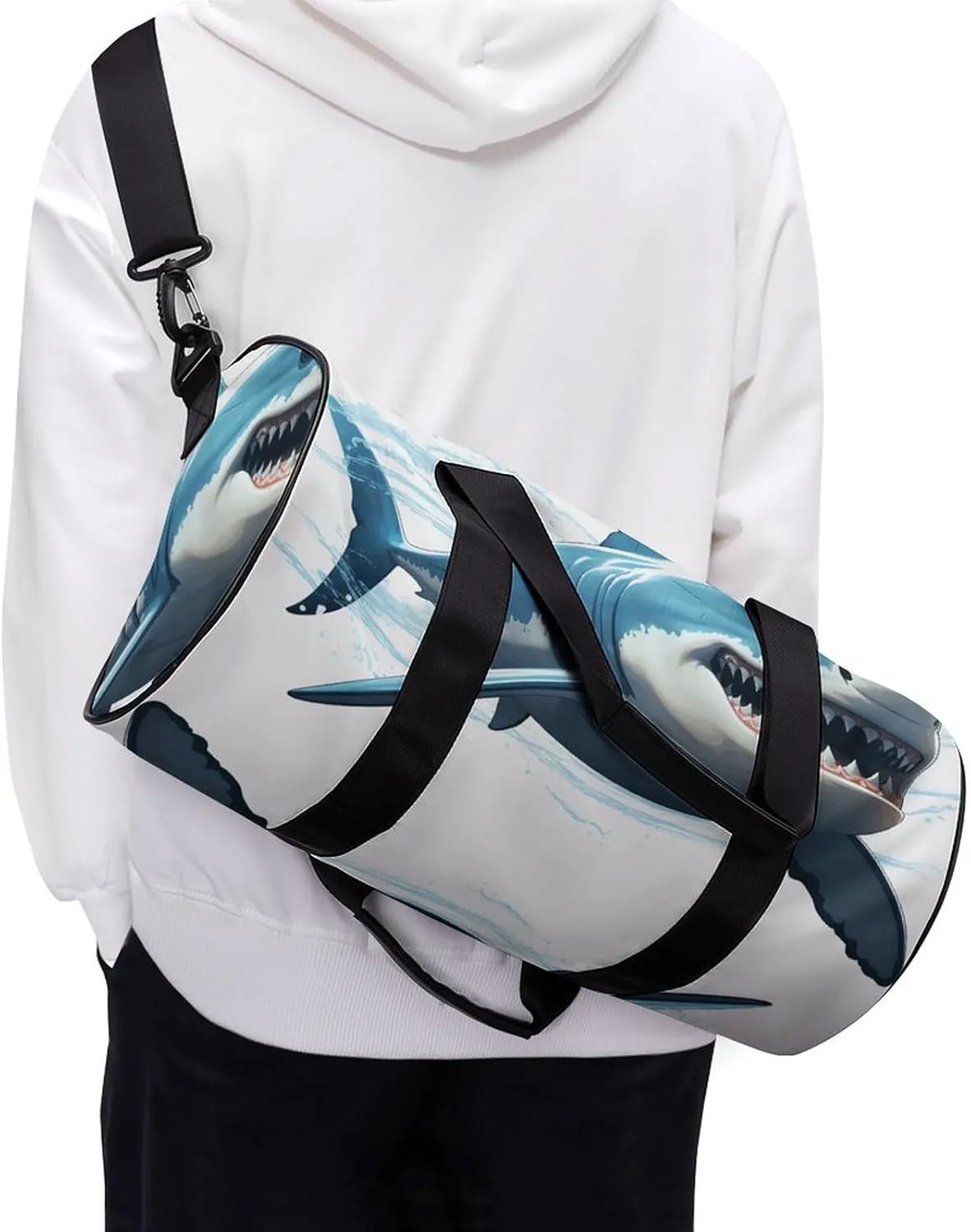 Duffel Bag for Men Women Gym Bag Blue Shark Travel Duffel Bag Waterproof Overnight Bag for Sports Workout