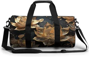 Duffel Bag for Men Women Gym Bag Boho Gold Flowers Travel Duffel Bag Waterproof Overnight Bag for Sports Workout