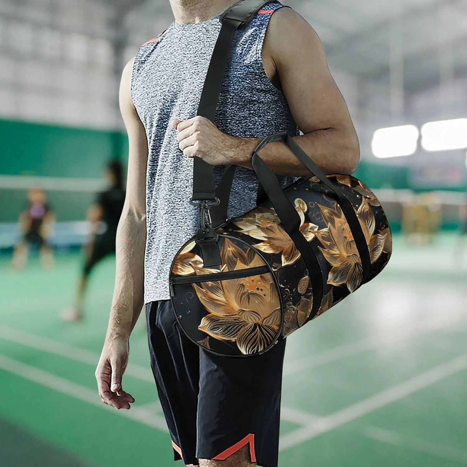 Duffel Bag for Men Women Gym Bag Boho Gold Flowers Travel Duffel Bag Waterproof Overnight Bag for Sports Workout