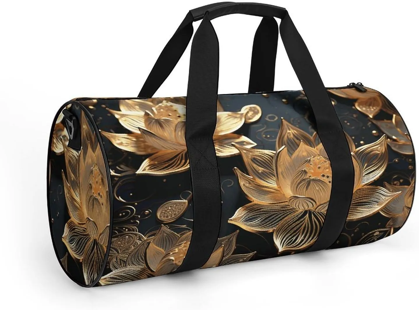 Duffel Bag for Men Women Gym Bag Boho Gold Flowers Travel Duffel Bag Waterproof Overnight Bag for Sports Workout