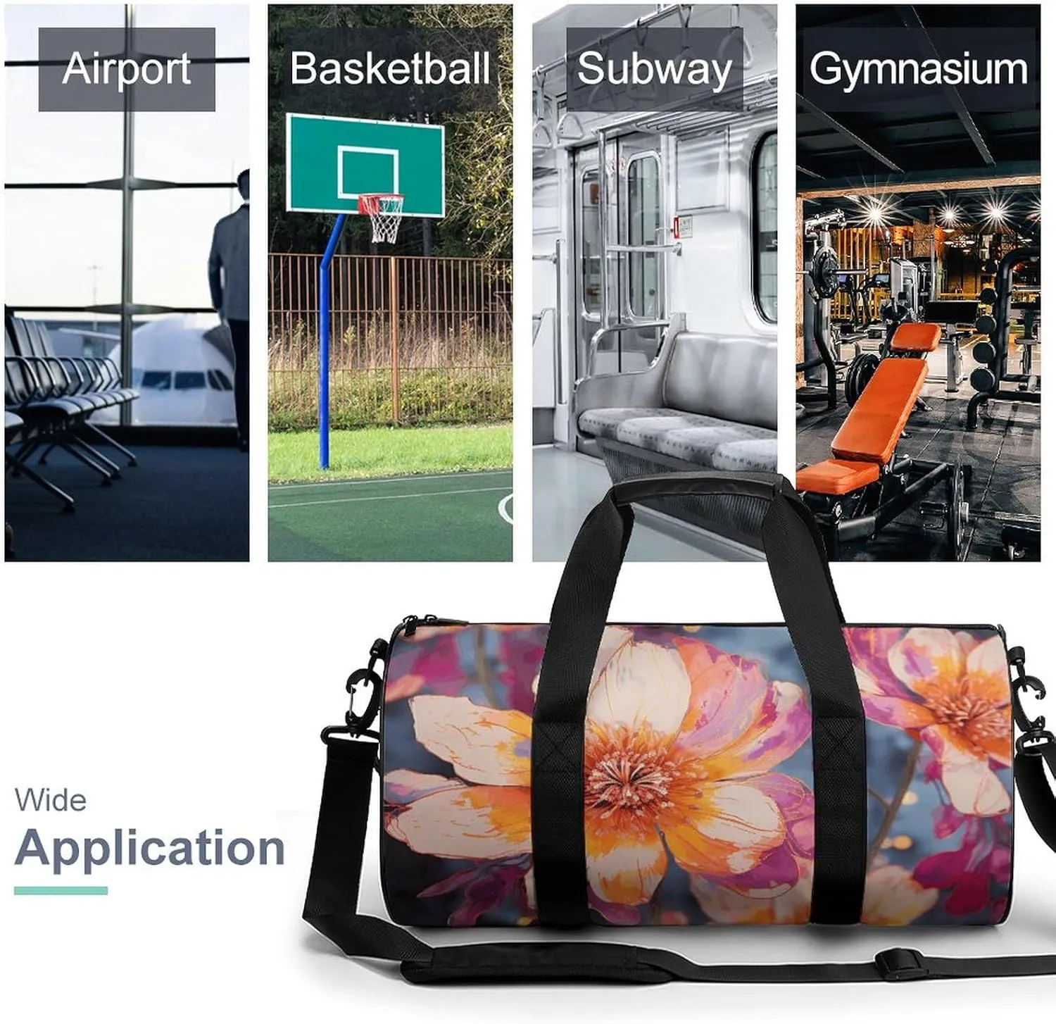 Duffel Bag for Men Women Gym Bag Bright Flowers Travel Duffel Bag Waterproof Overnight Bag for Sports Workout