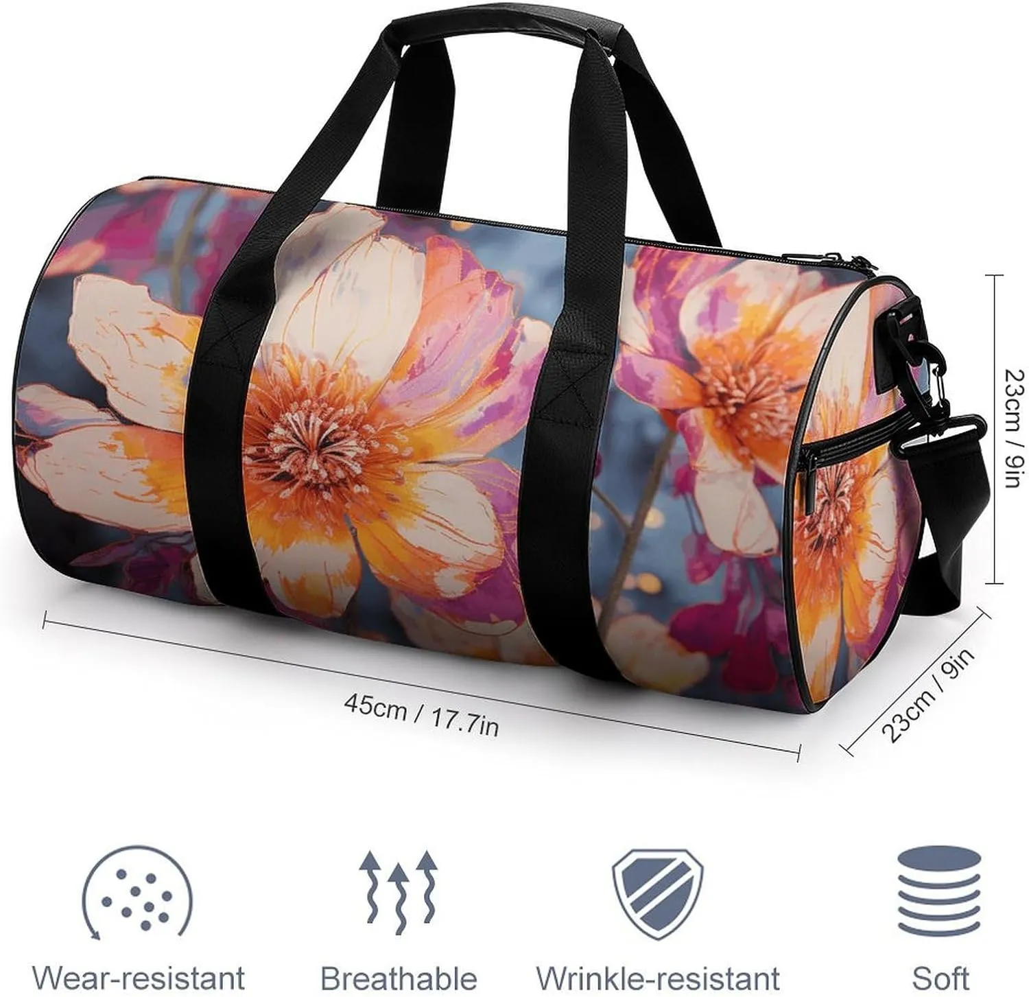 Duffel Bag for Men Women Gym Bag Bright Flowers Travel Duffel Bag Waterproof Overnight Bag for Sports Workout