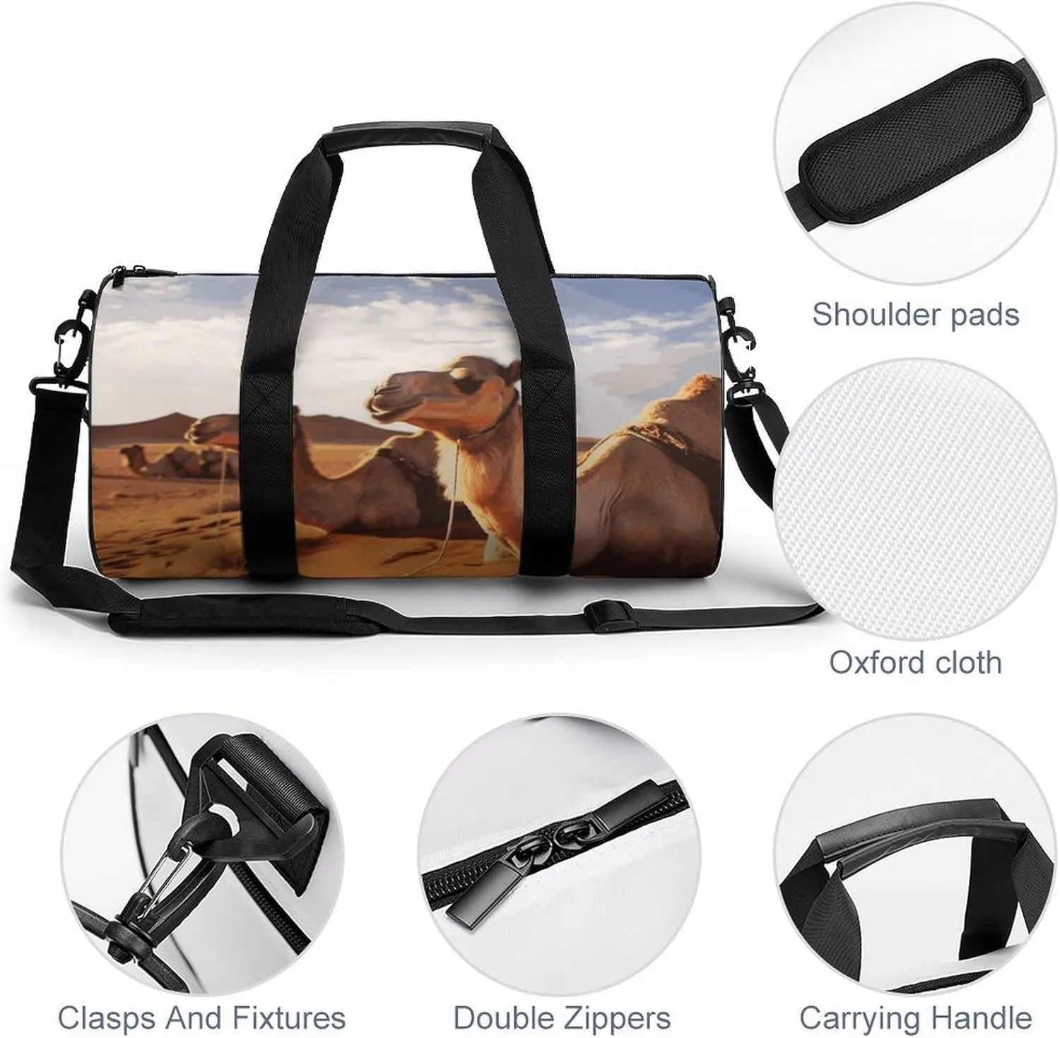 Duffel Bag for Men Women Gym Bag Camels Rest Desert Travel Duffel Bag Waterproof Overnight Bag for Sports Workout
