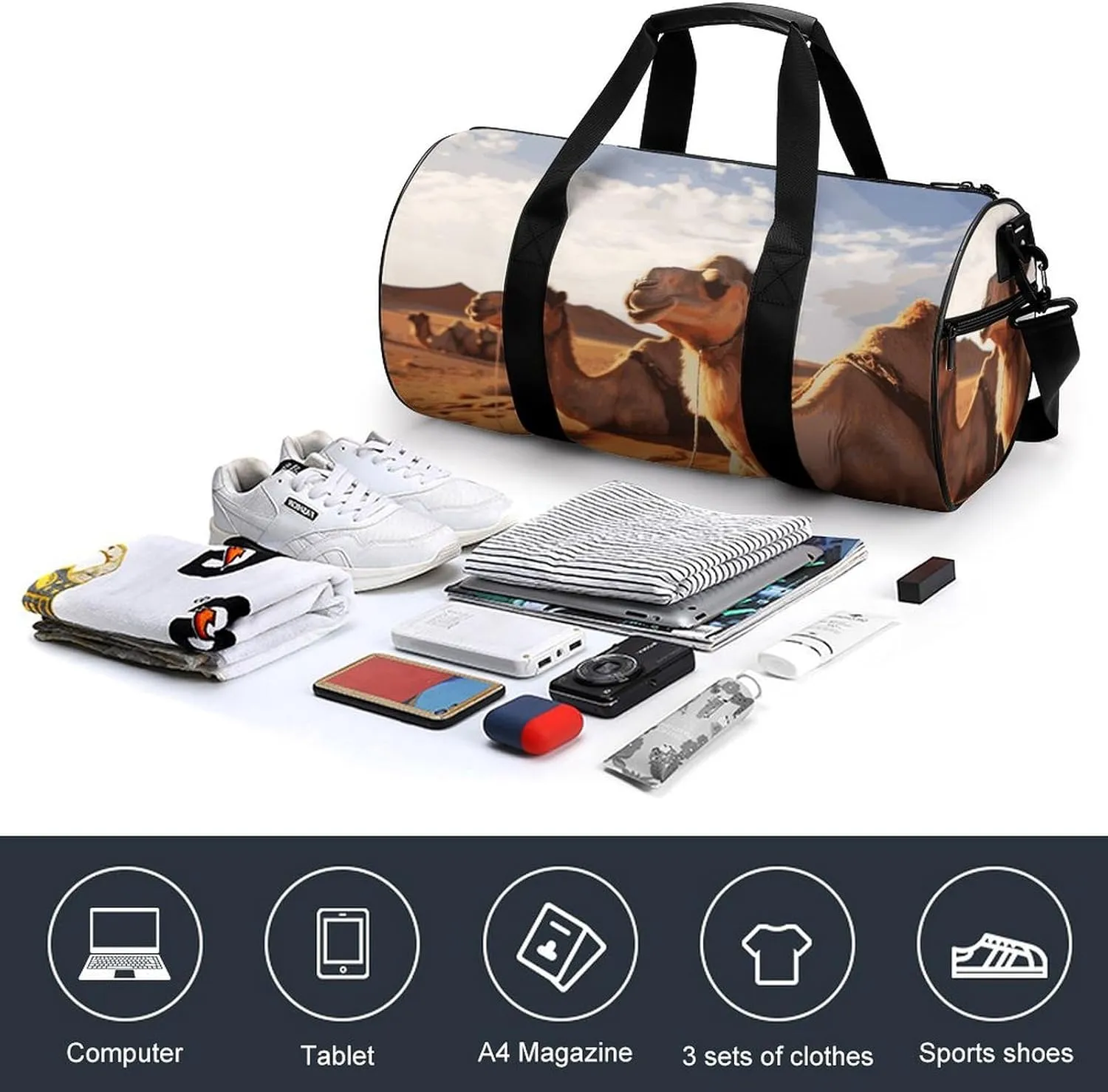 Duffel Bag for Men Women Gym Bag Camels Rest Desert Travel Duffel Bag Waterproof Overnight Bag for Sports Workout