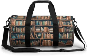 Duffel Bag for Men Women Gym Bag Cartoon Bookshelf Bookworm Travel Duffel Bag Waterproof Overnight Bag for Sports Workout