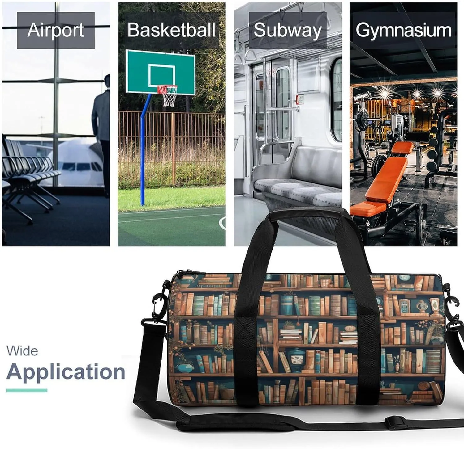 Duffel Bag for Men Women Gym Bag Cartoon Bookshelf Bookworm Travel Duffel Bag Waterproof Overnight Bag for Sports Workout