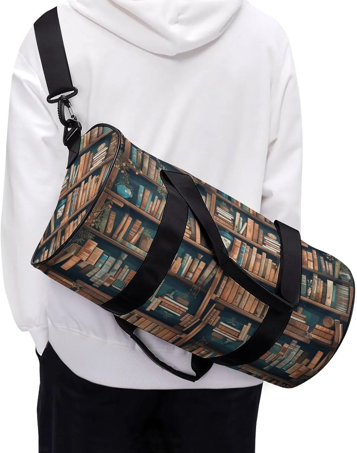 Duffel Bag for Men Women Gym Bag Cartoon Bookshelf Bookworm Travel Duffel Bag Waterproof Overnight Bag for Sports Workout
