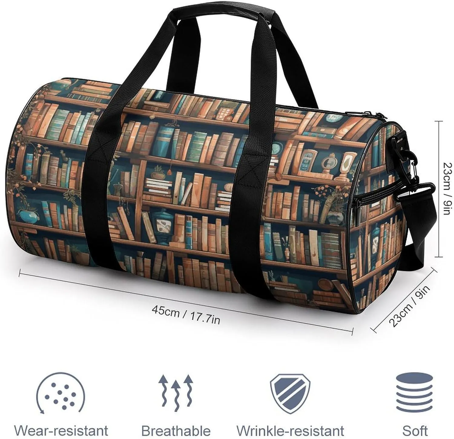 Duffel Bag for Men Women Gym Bag Cartoon Bookshelf Bookworm Travel Duffel Bag Waterproof Overnight Bag for Sports Workout