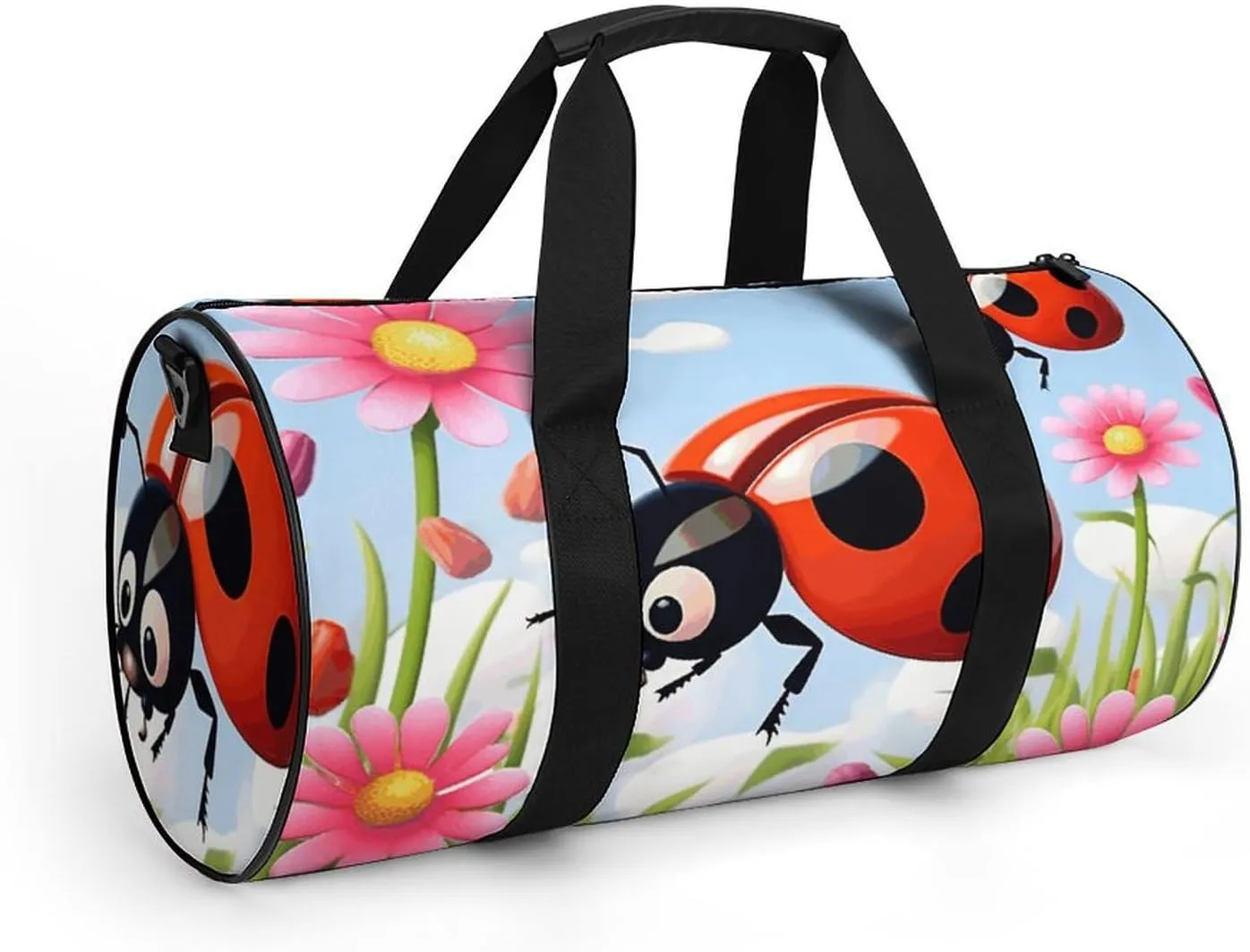 Duffel Bag for Men Women Gym Bag Cartoon Ladybug Flower Travel Duffel Bag Waterproof Overnight Bag for Sports Workout