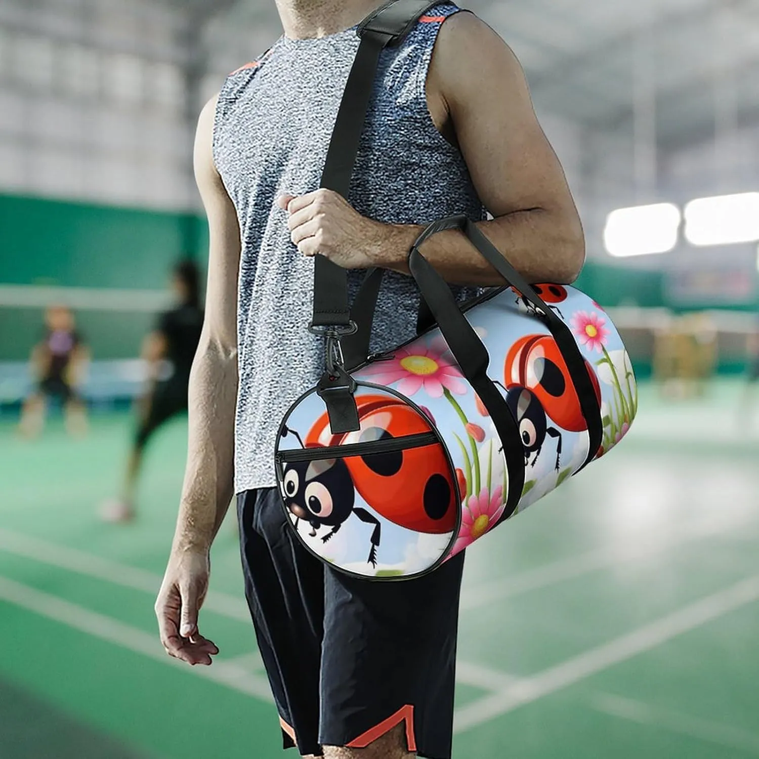 Duffel Bag for Men Women Gym Bag Cartoon Ladybug Flower Travel Duffel Bag Waterproof Overnight Bag for Sports Workout