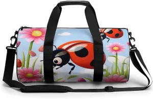 Duffel Bag for Men Women Gym Bag Cartoon Ladybug Flower Travel Duffel Bag Waterproof Overnight Bag for Sports Workout